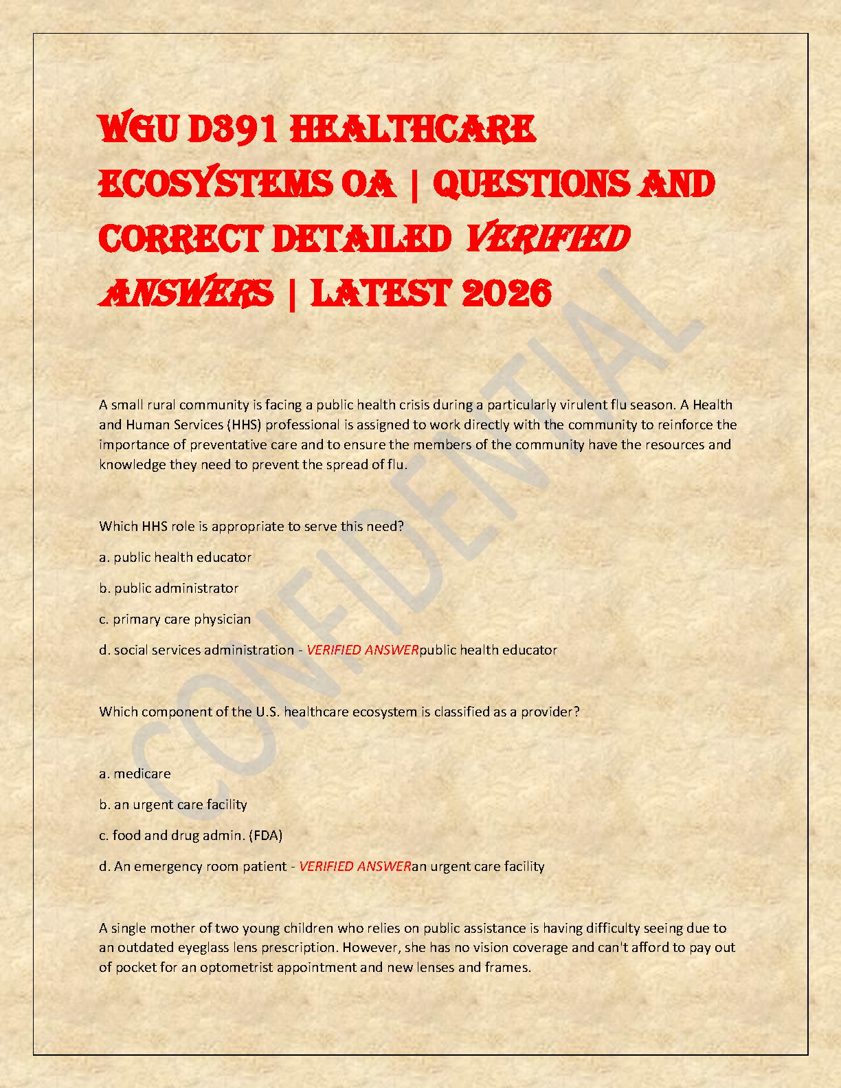 WGU D391 Healthcare Ecosystems Test Bank: Verified Questions and Answers for the 2026 Objective Assessment Edition
