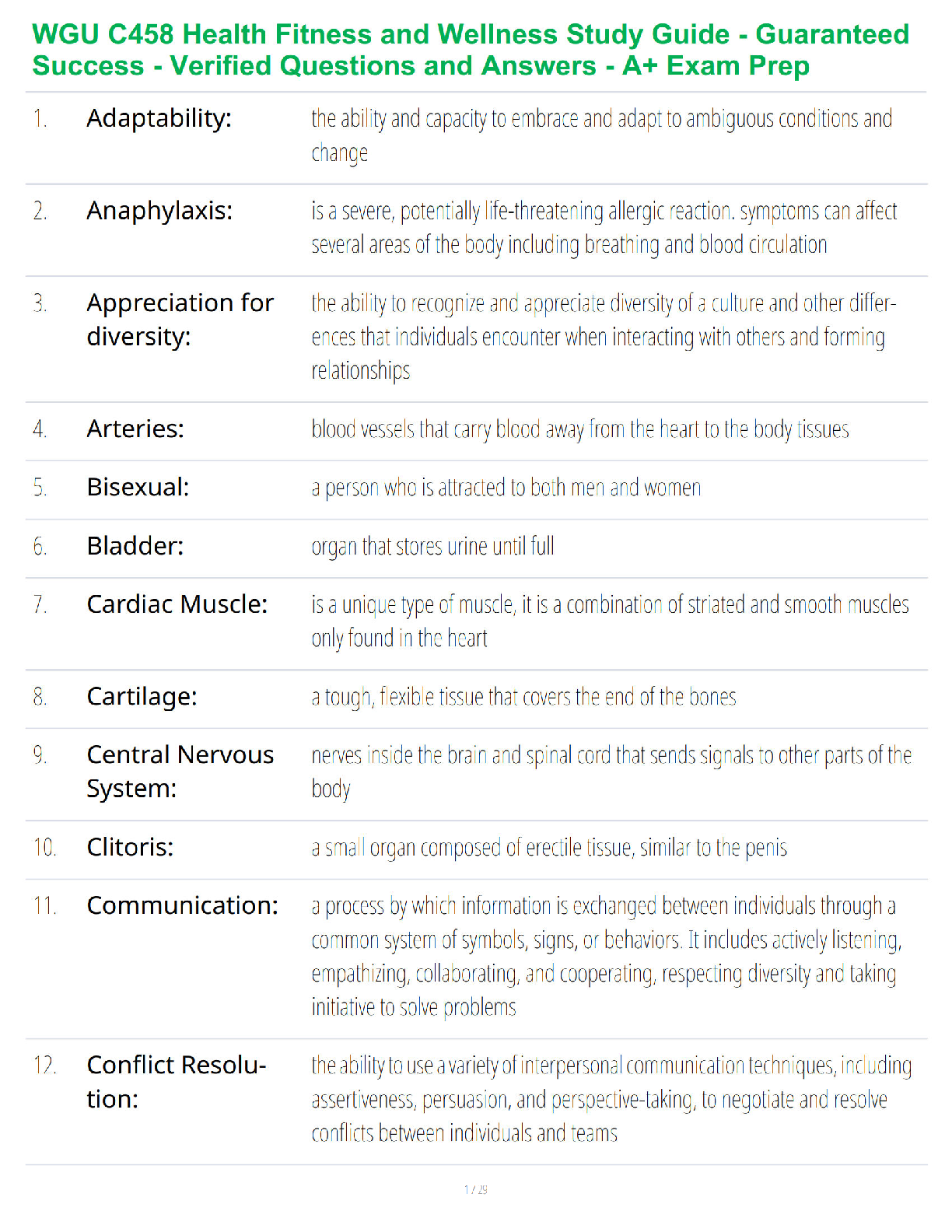 WGU C458 Health Fitness and Wellness Study Guide with Verified Answers for A+ Exam Preparation in the 2026/2027 Academic Year