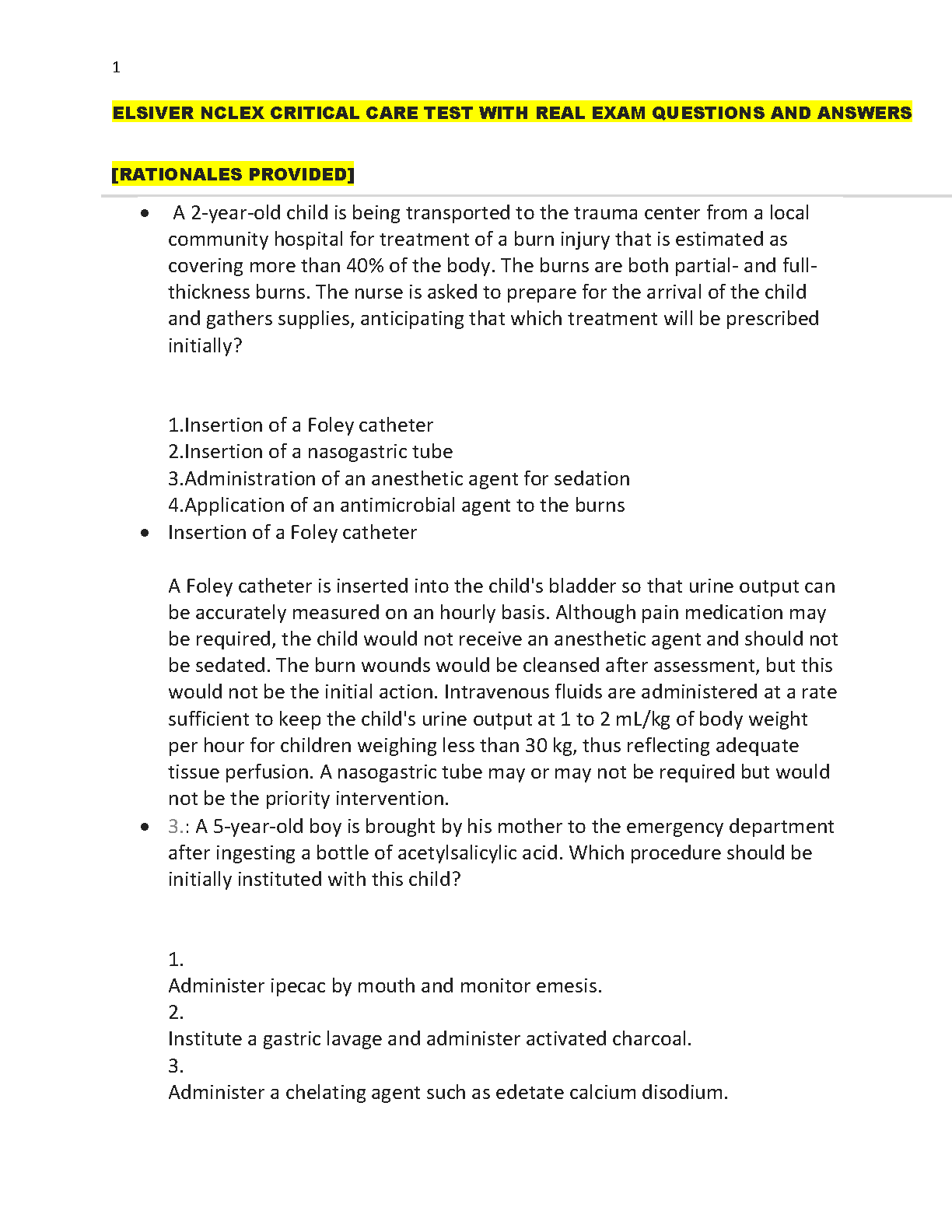Elsevier NCLEX Critical Care Test Bank by Linda Anne Silvestri & Angela E. Silvestri | Verified Exam Questions & Answers with Rationales