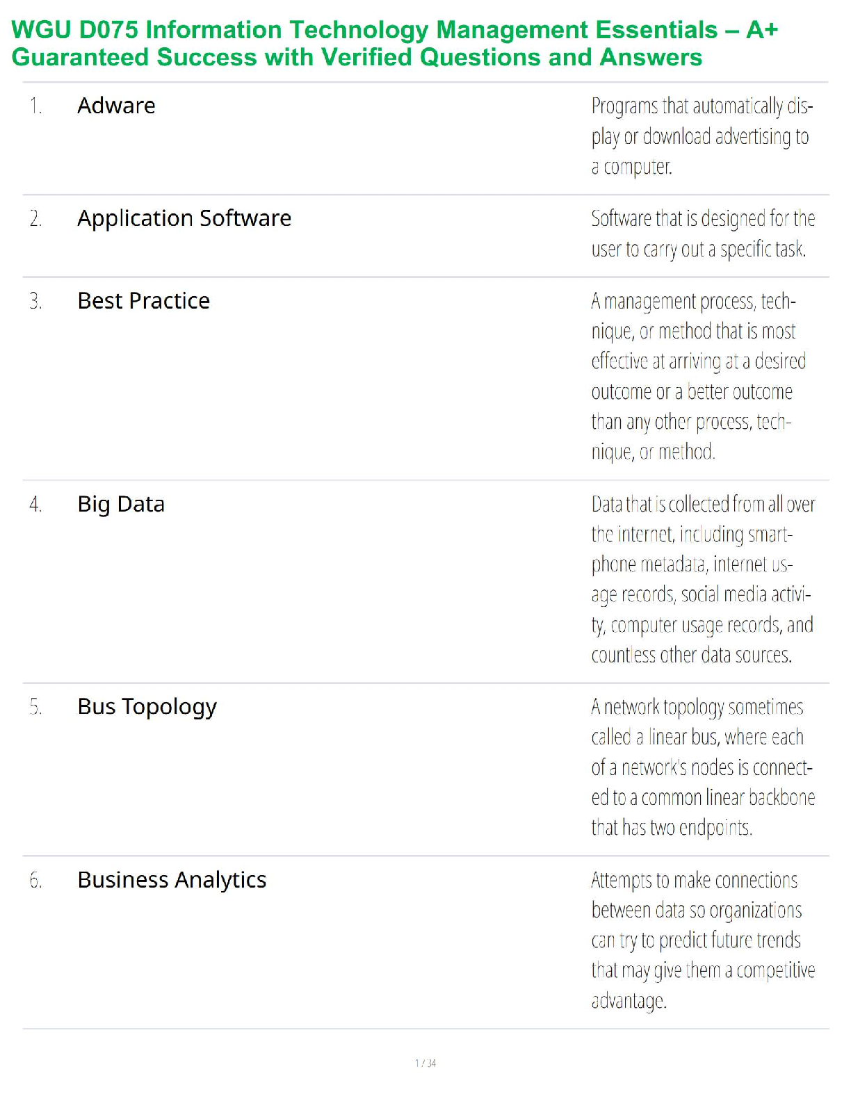 WGU D075 Information Technology Management Essentials Test Bank | Verified Q&A for 2026