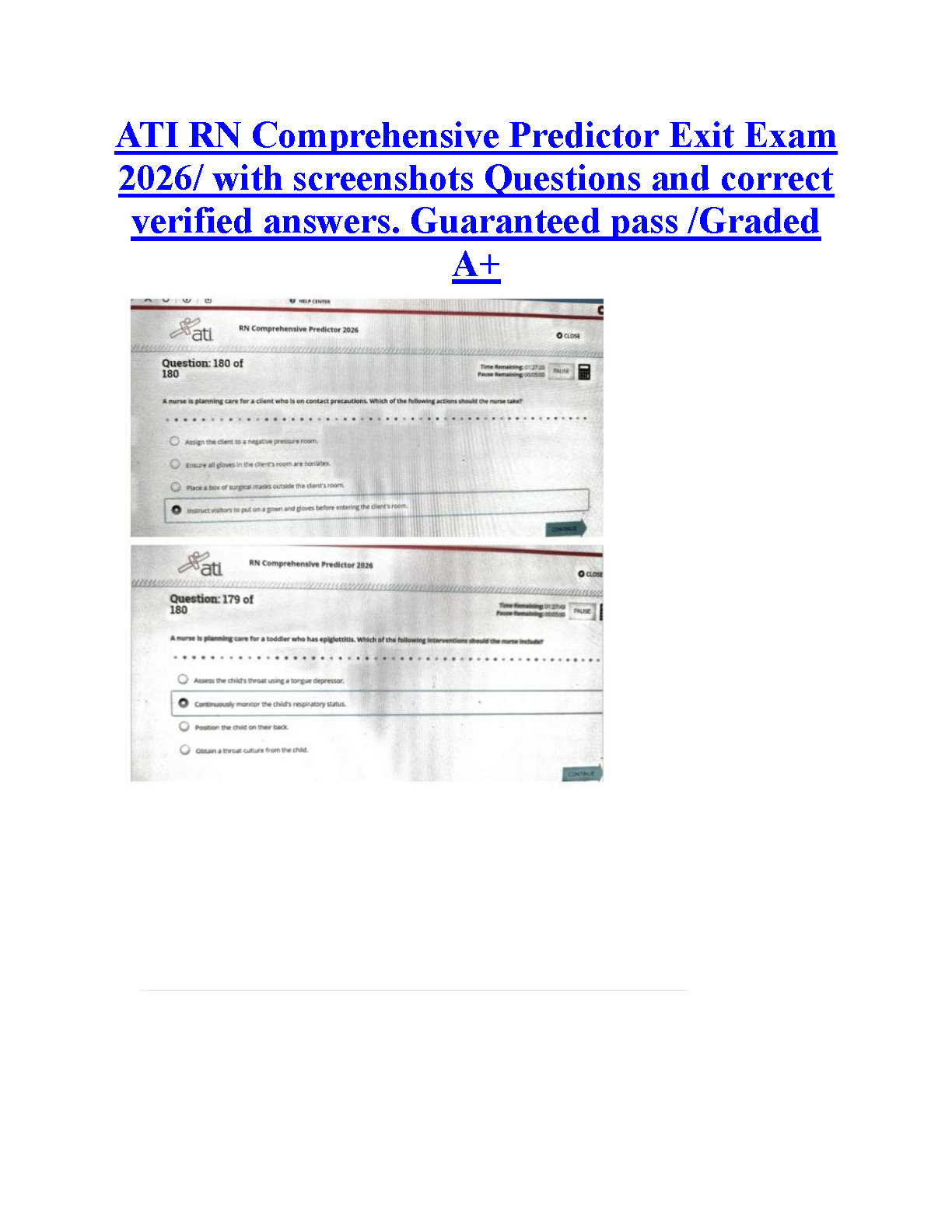 ATI RN Comprehensive Predictor Exit Exam 2026 Updated Study Guide With Verified Answers And Screenshots For Nursing Students