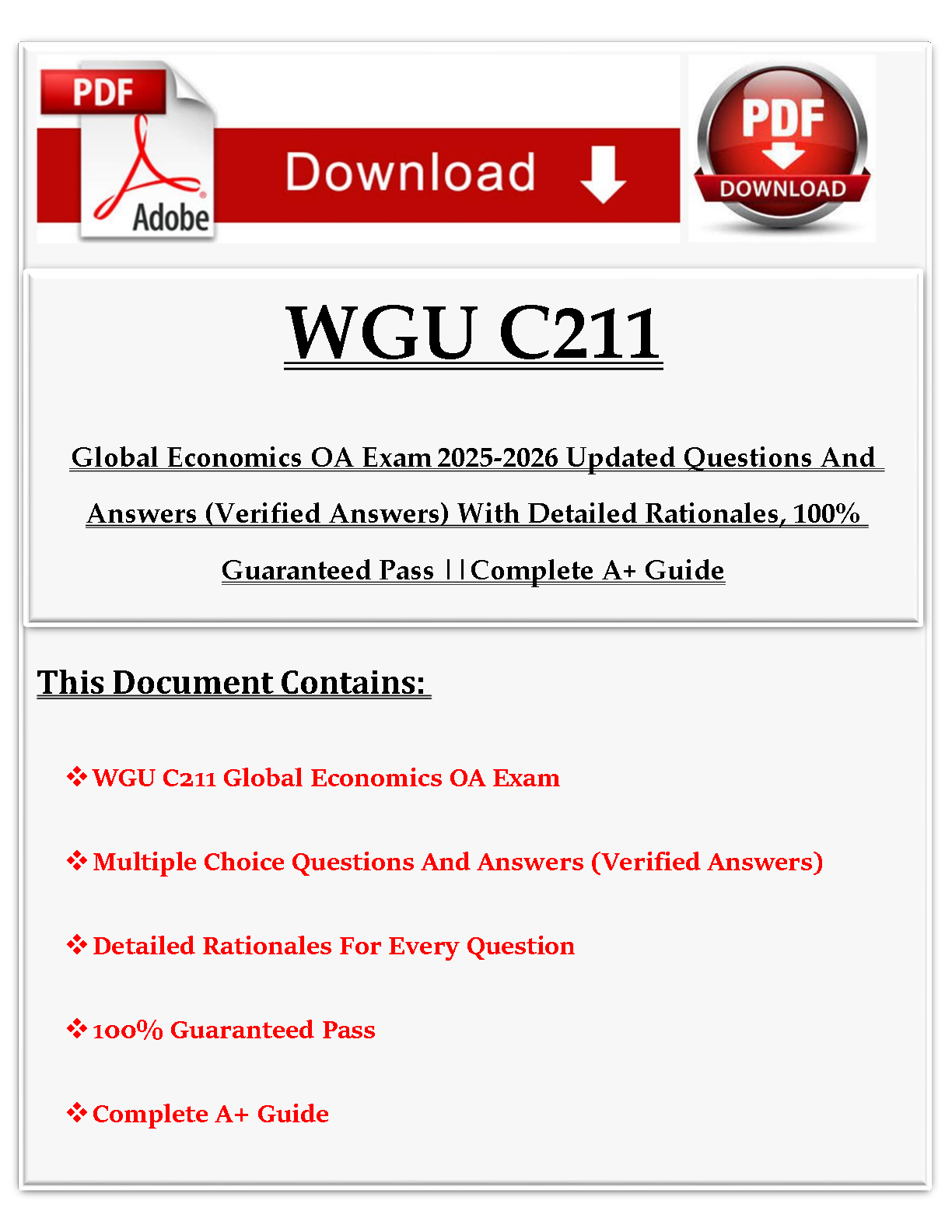 WGU C211 Global Economics 2025/26 Objective Assessment Verified Test Bank with Detailed Rationales