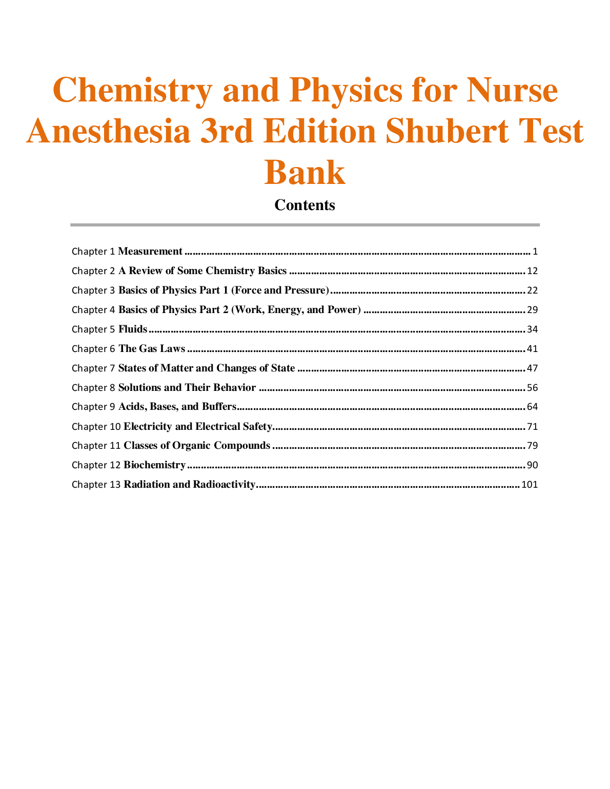 Chemistry and Physics for Nurse Anesthesia 3rd Edition Shubert Test Bank Questions and Answers