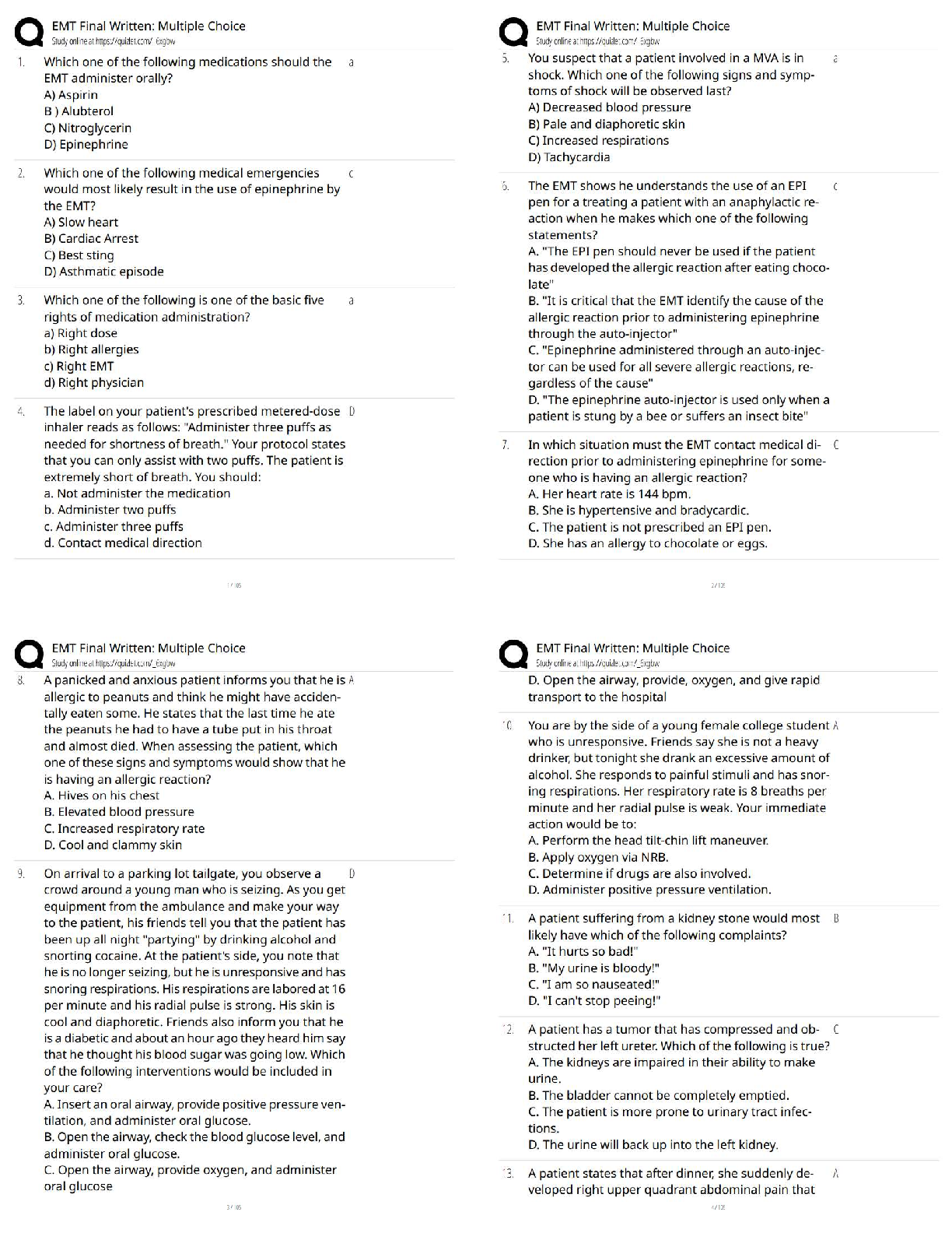 EMT Final Exam Test Bank for Emergency Care and Transportation of the Sick, 12th Edition AAOS Verified Questions and Answers