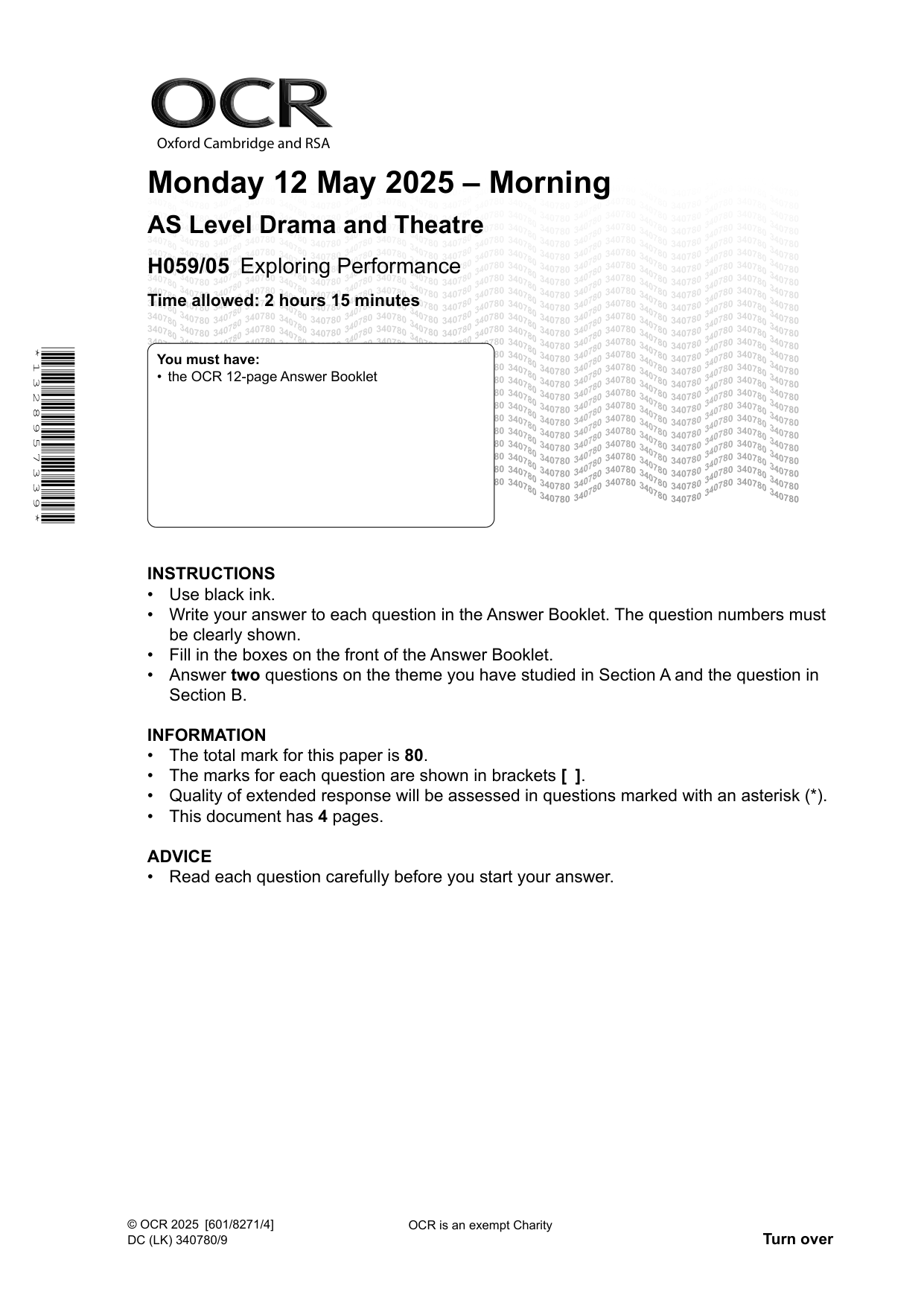 OCR AS Level Drama and Theatre Paper 5 Question Paper