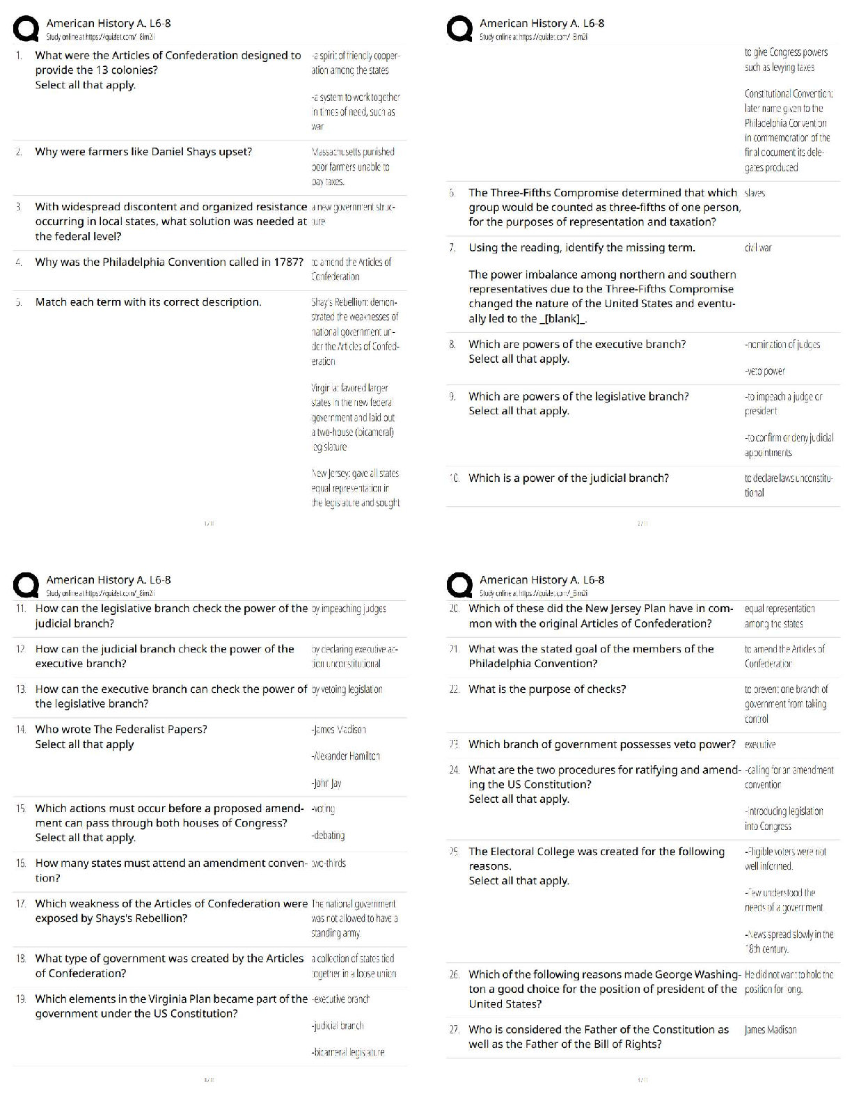 American History A Lessons 6-8 Test Bank: U.S. Constitution and Government Formation Study Guide 2025/26