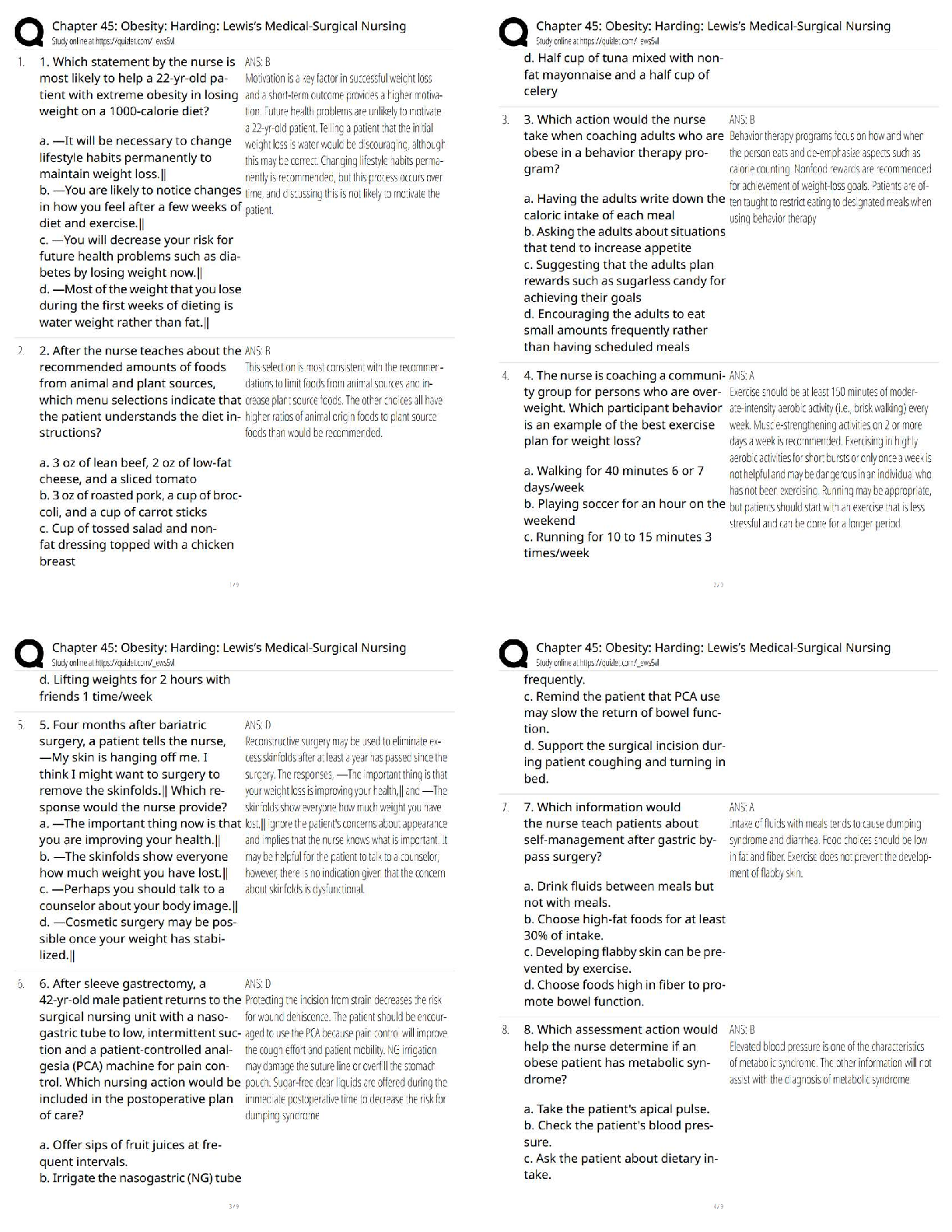 Lewis Medical-Surgical Nursing Test Bank Chapter 45 Obesity Q and A Solutions