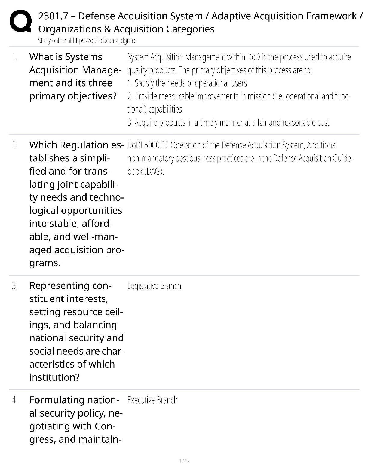 Test Bank for ACQ 2301.7: Defense Acquisition System & Adaptive Framework Verified Q&A Study Guide