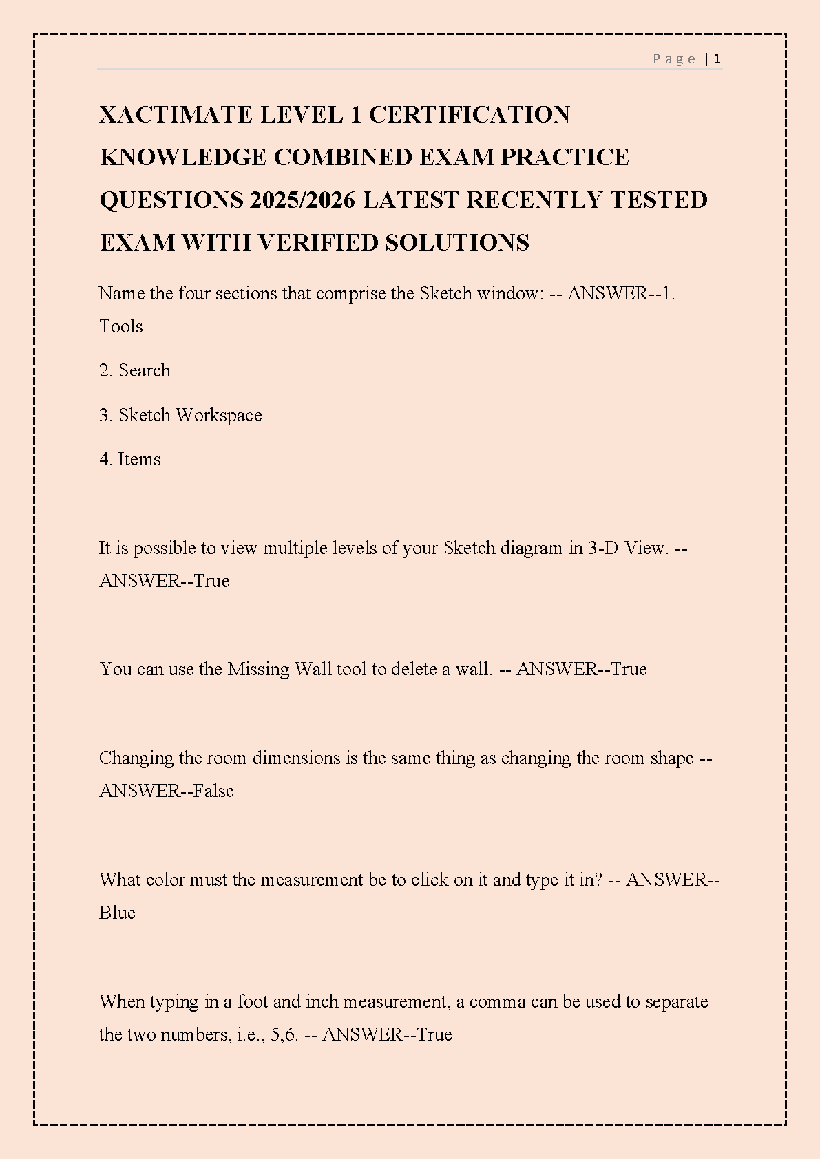 Xactimate Level 1 Certification Test Bank 2025/26: Verified Answers for Sketch and Tools Mastery