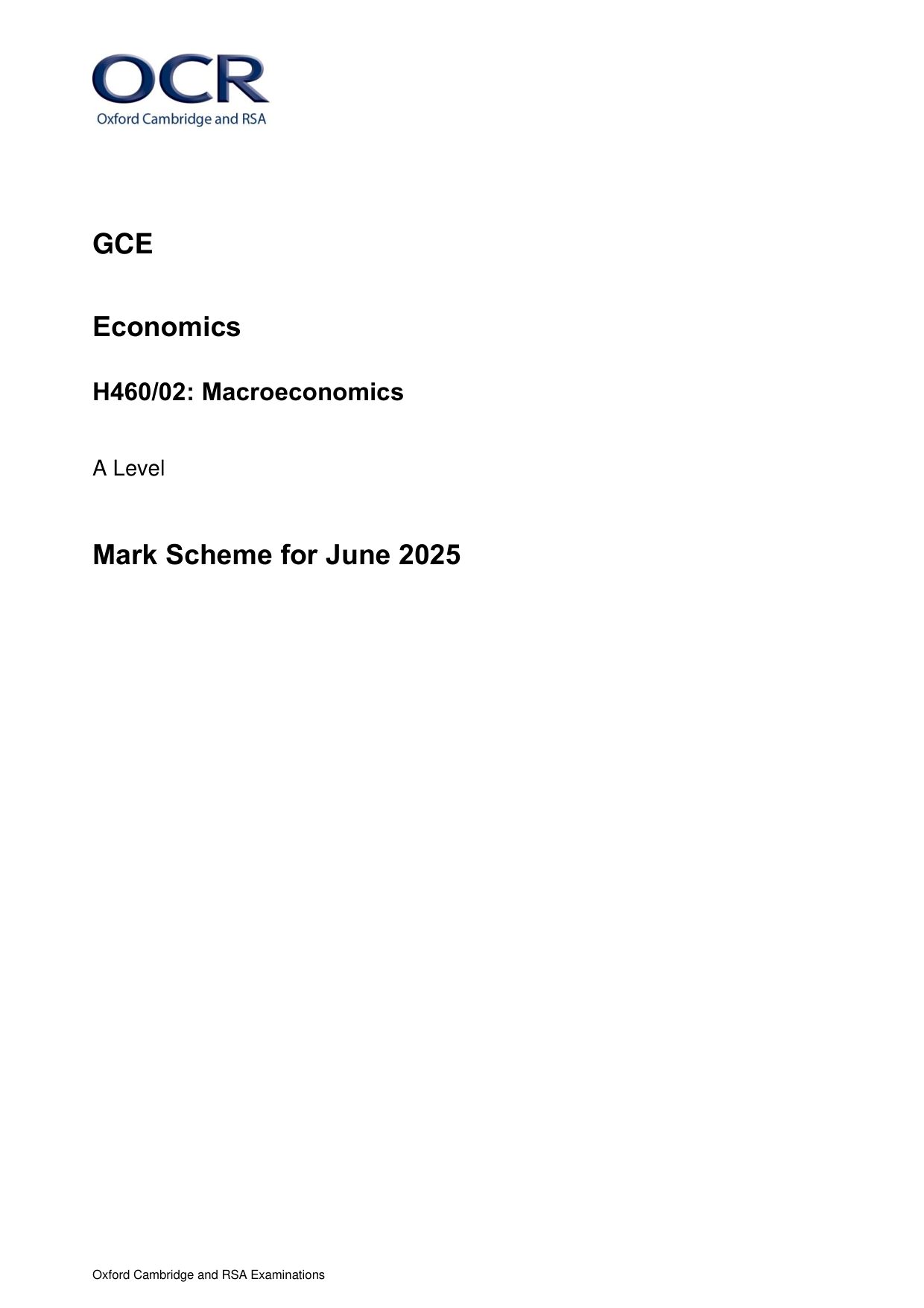 OCR A Level Economics Paper 2 Mark Scheme