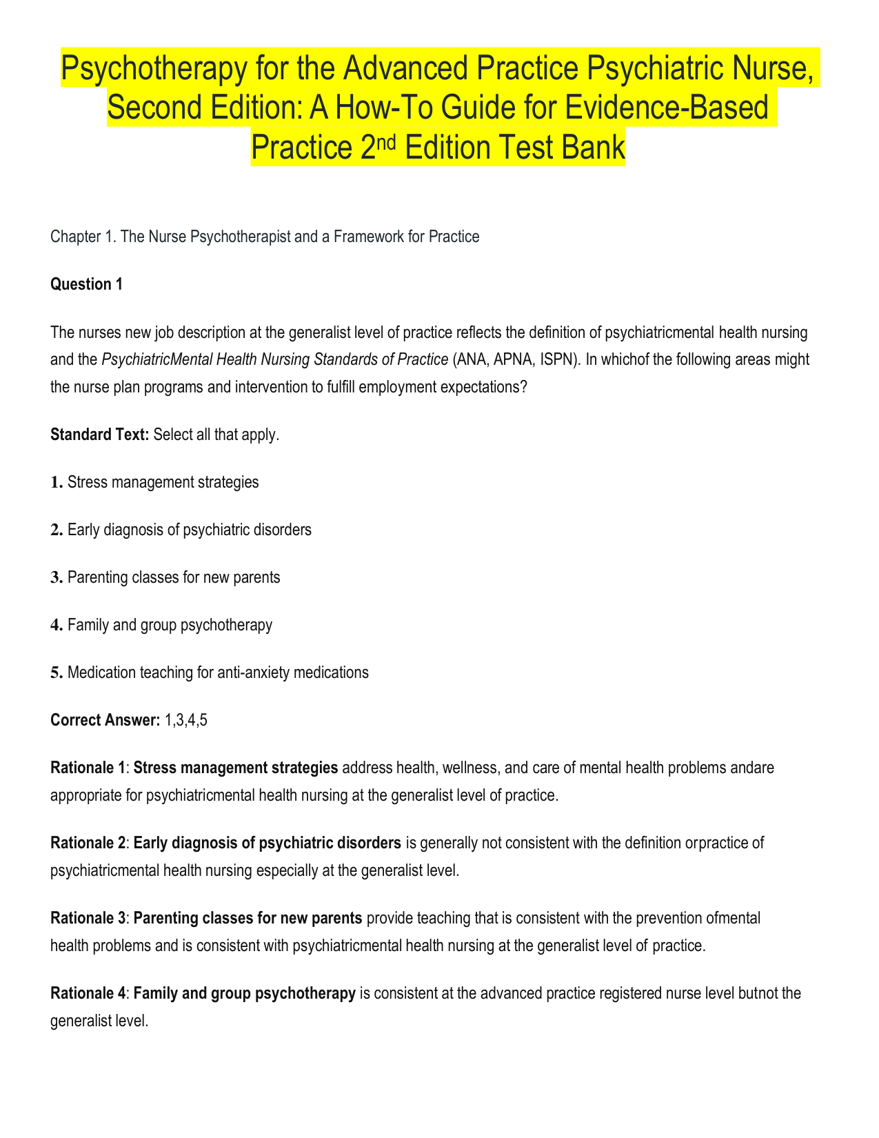 Psychotherapy for the Advanced Practice Psychiatric Nurse