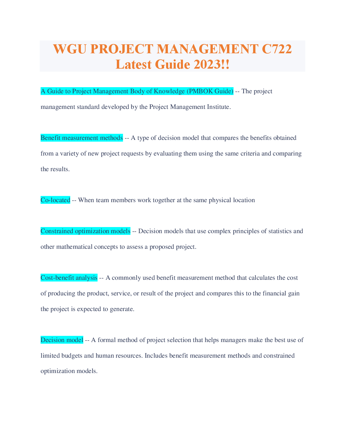 WGU C722 Project Management Study Guide: PMBOK Concepts and Exam Preparation Strategy for Success