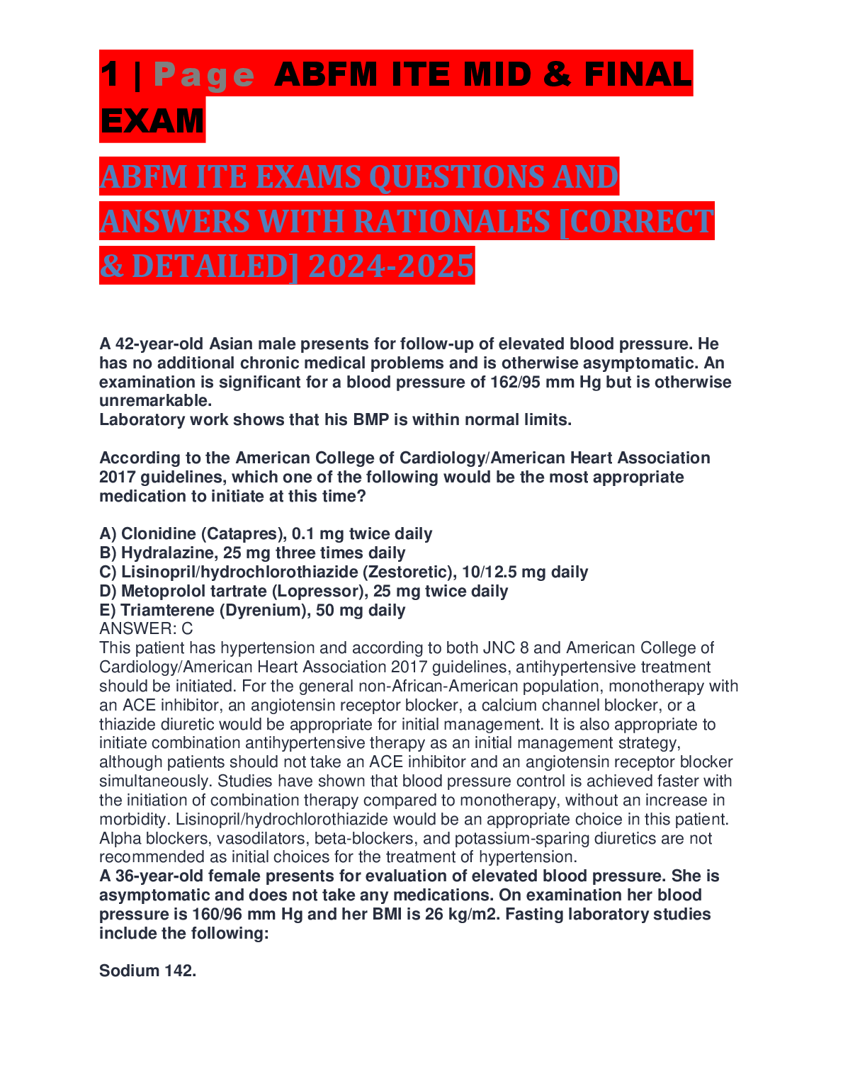 ABFM ITE Exams Questions and Answers with Rationales & Detailed Explanations 2024-2025 Edition Study Guide
