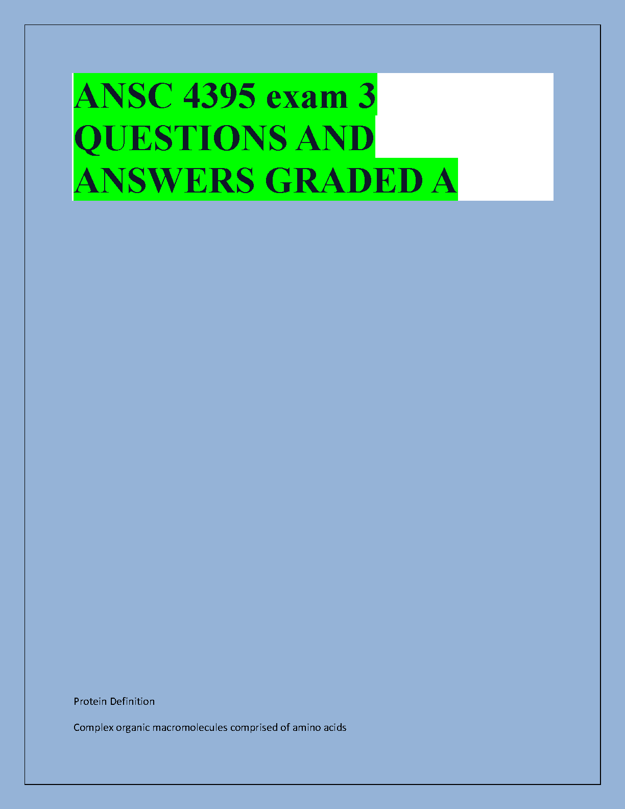 ANSC 4395 Exam 3 Study Guide Protein Metabolism Biochemistry Nutrition Graded Answers A Grade