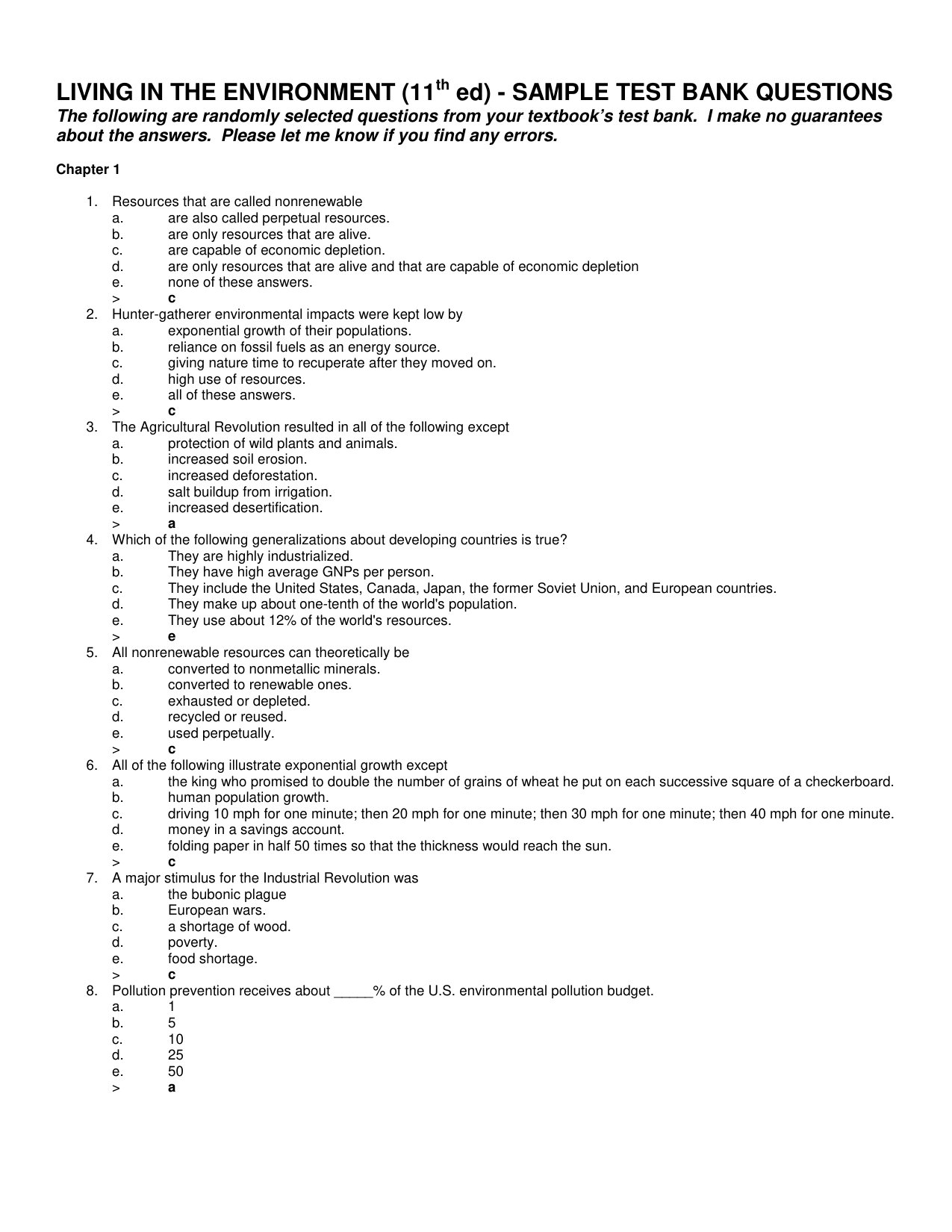 Living In The Environment 11th Edition Test Bank