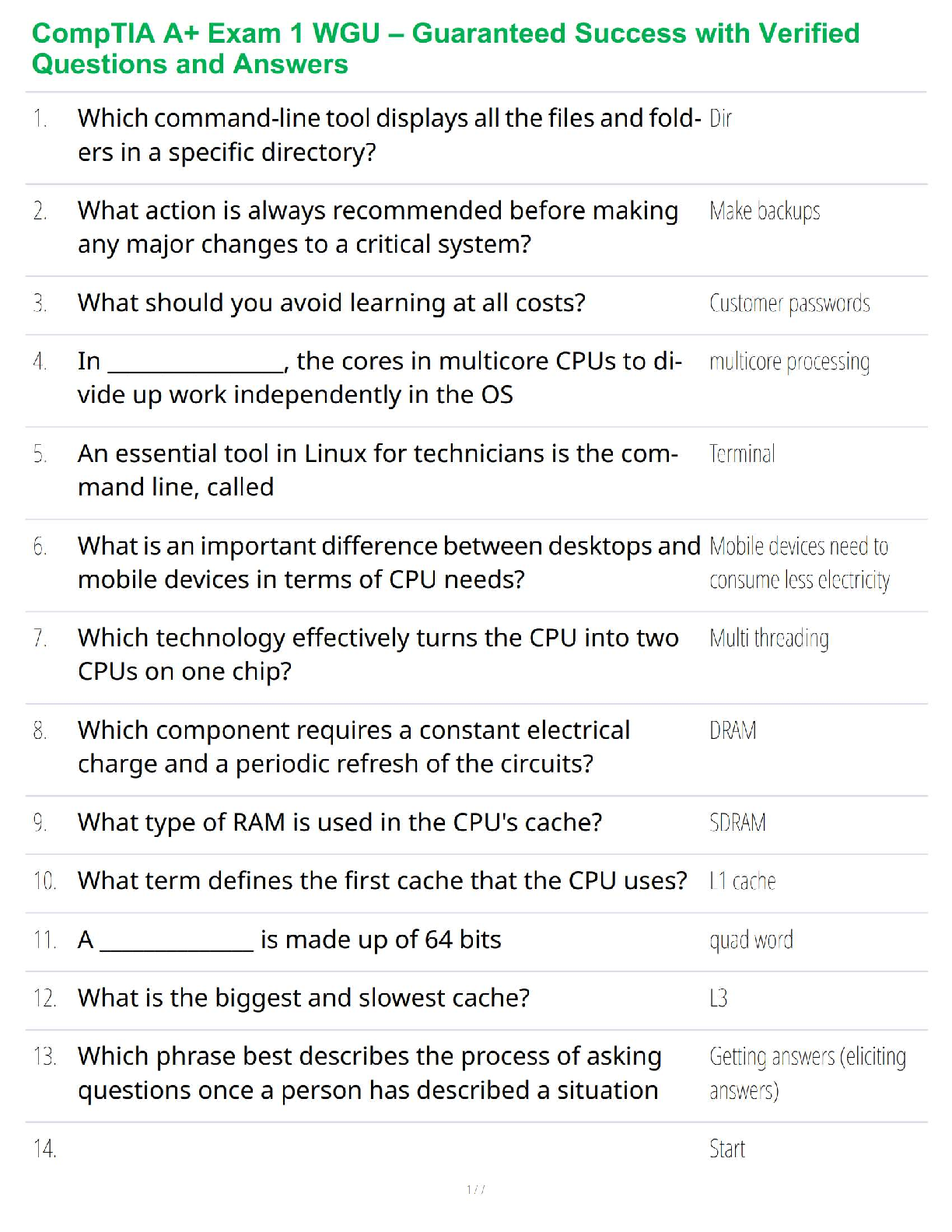 CompTIA A+ Core 1 (220-1101) WGU Test Bank by David L. Prowse Verified Questions and Answers for Exam Success