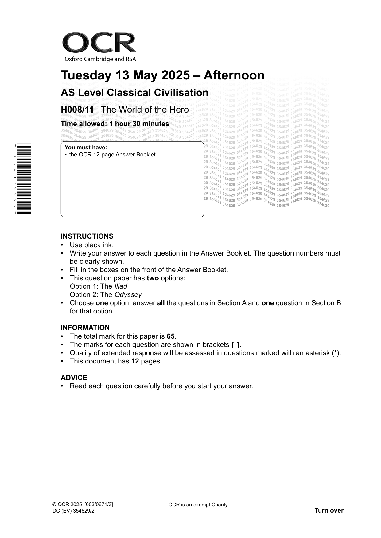 OCR AS Classical Civilisation Paper 11 Question Paper