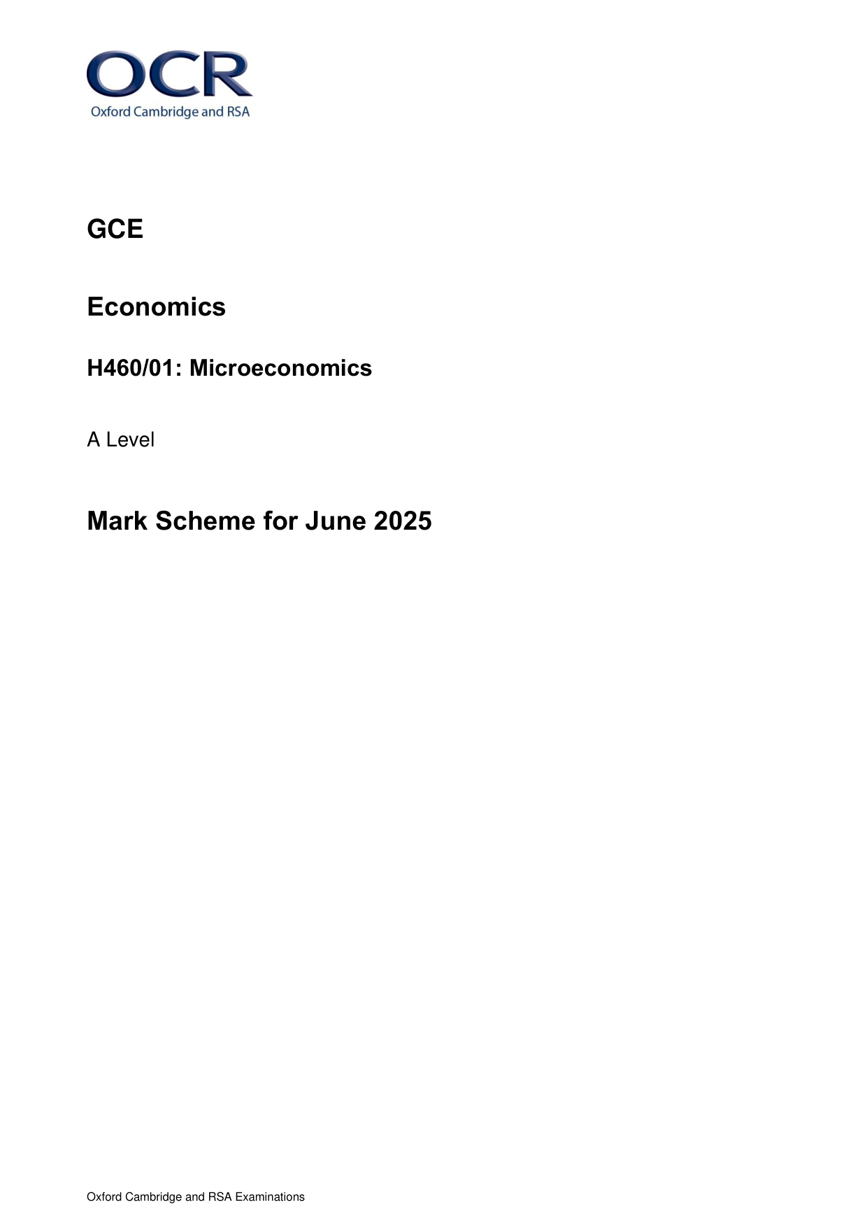 OCR A Level Economics Paper 1 Mark Scheme
