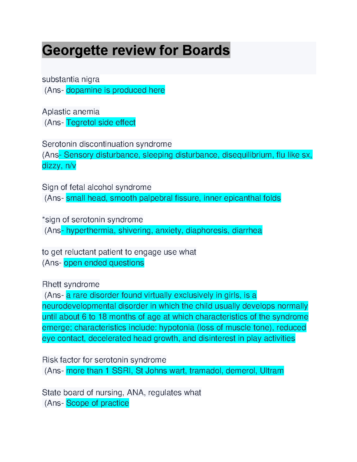 ANCC PMHNP Boards Exam Elaboration and Study Guide for the 2025/2026 Testing Cycle Based on Georgette Joseph Review Methods