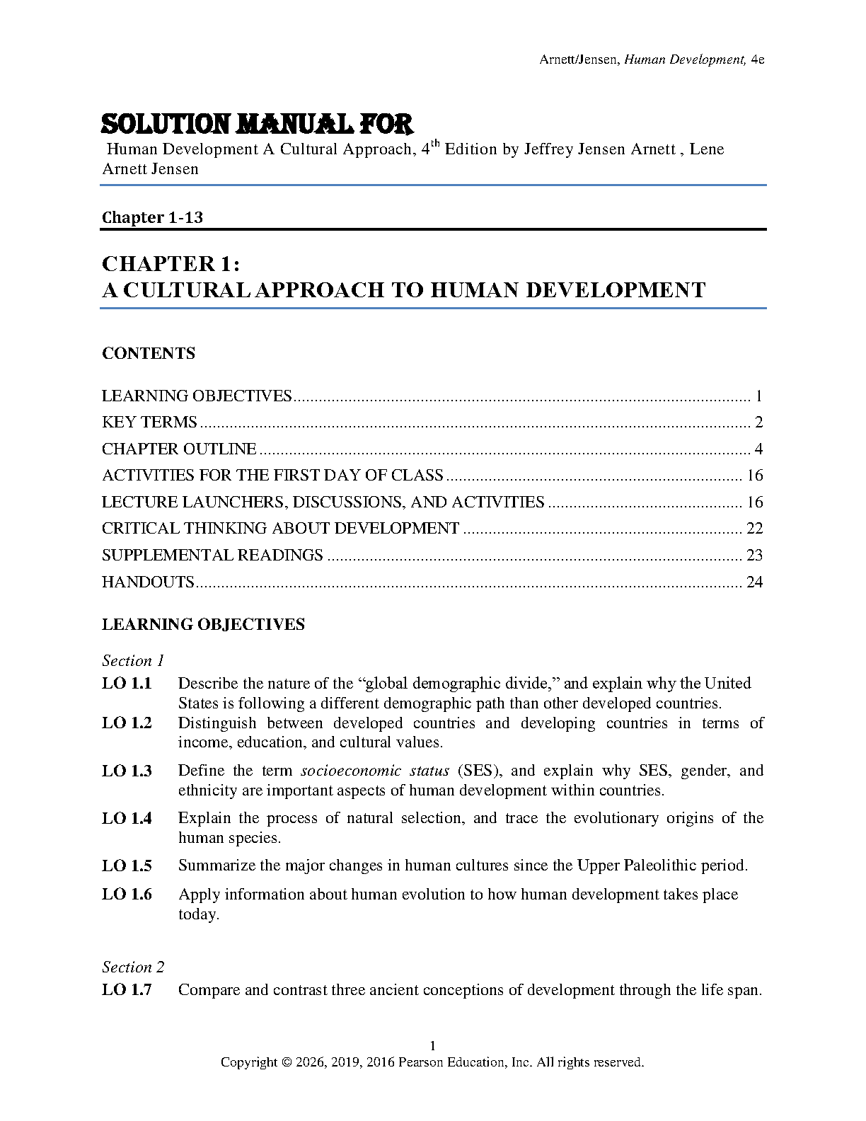 Solution Manual For Human Development A Cultural Approach, 4th Edition by Jeffrey Jensen Arnett , Lene Arnett Jensen