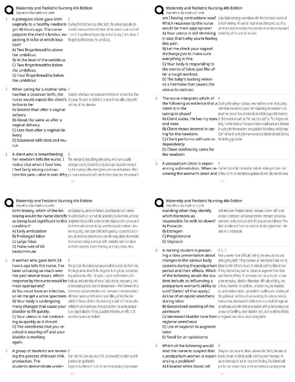 Maternity and Pediatric Nursing Test Bank with Rationales for Ricci, Kyle & Carman 4th Edition Exam Preparation