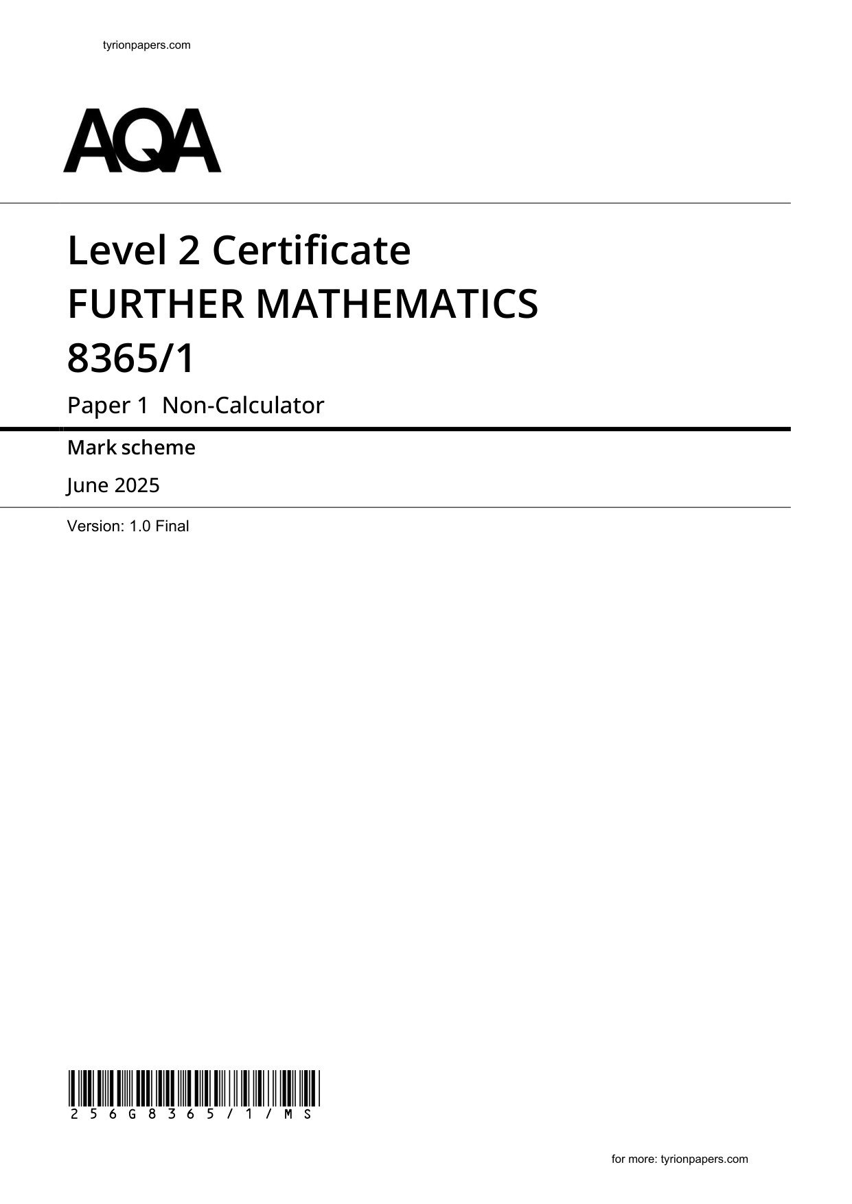 AQA GCSE Further Maths Paper 1 2025 Mark Scheme