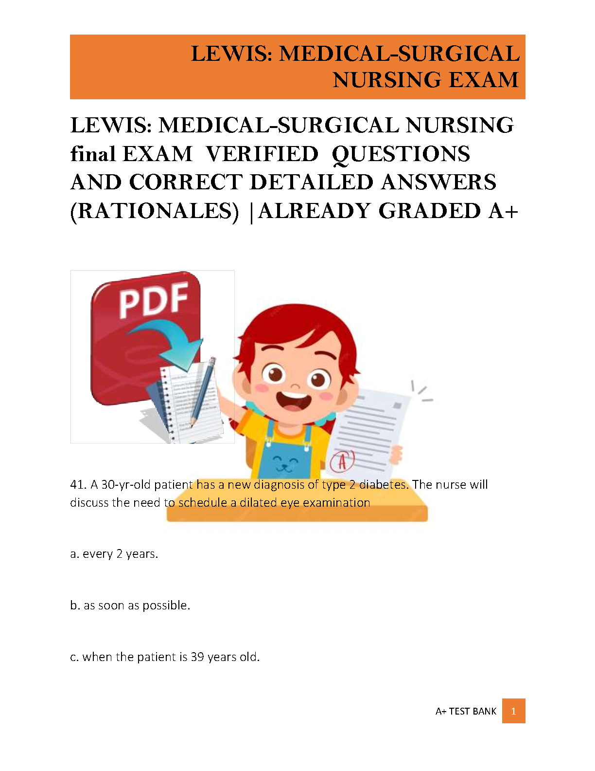Lewis's Medical-Surgical Nursing Test Bank for the 12th Edition with Verified Answers and Rationales by Harding, Giddens, Kwong