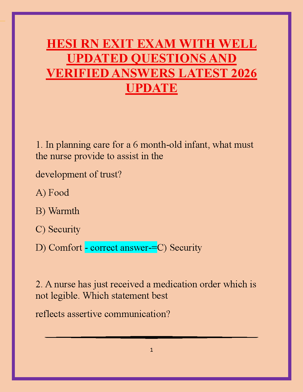 NCLEX Pediatric and Med Surg Practice Exam Questions with Rationales for the 2026/2027 Academic Year Nursing Students