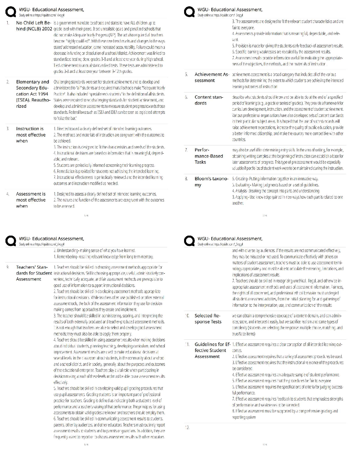 WGU Educational Assessment Study Guide: NCLB, ESEA, and Bloom's Taxonomy for First-Time Exam Success in 2025/26