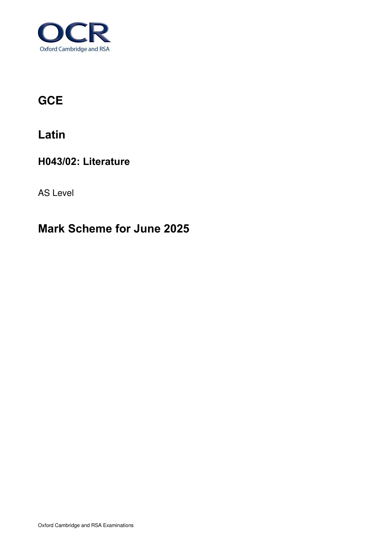 OCR AS Level Latin Paper 2 2025 Mark Scheme