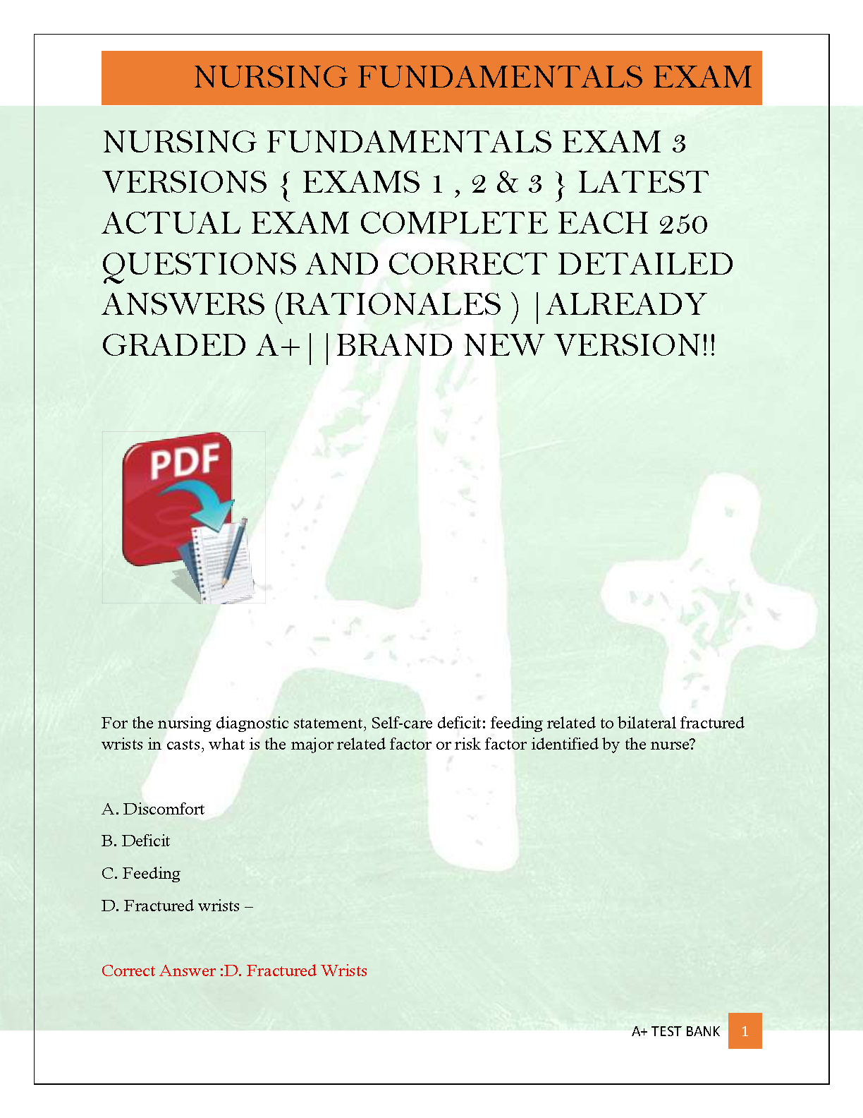 Nursing Fundamentals Exam Test Bank: A+ Graded Study Guide with 3 Exam ...