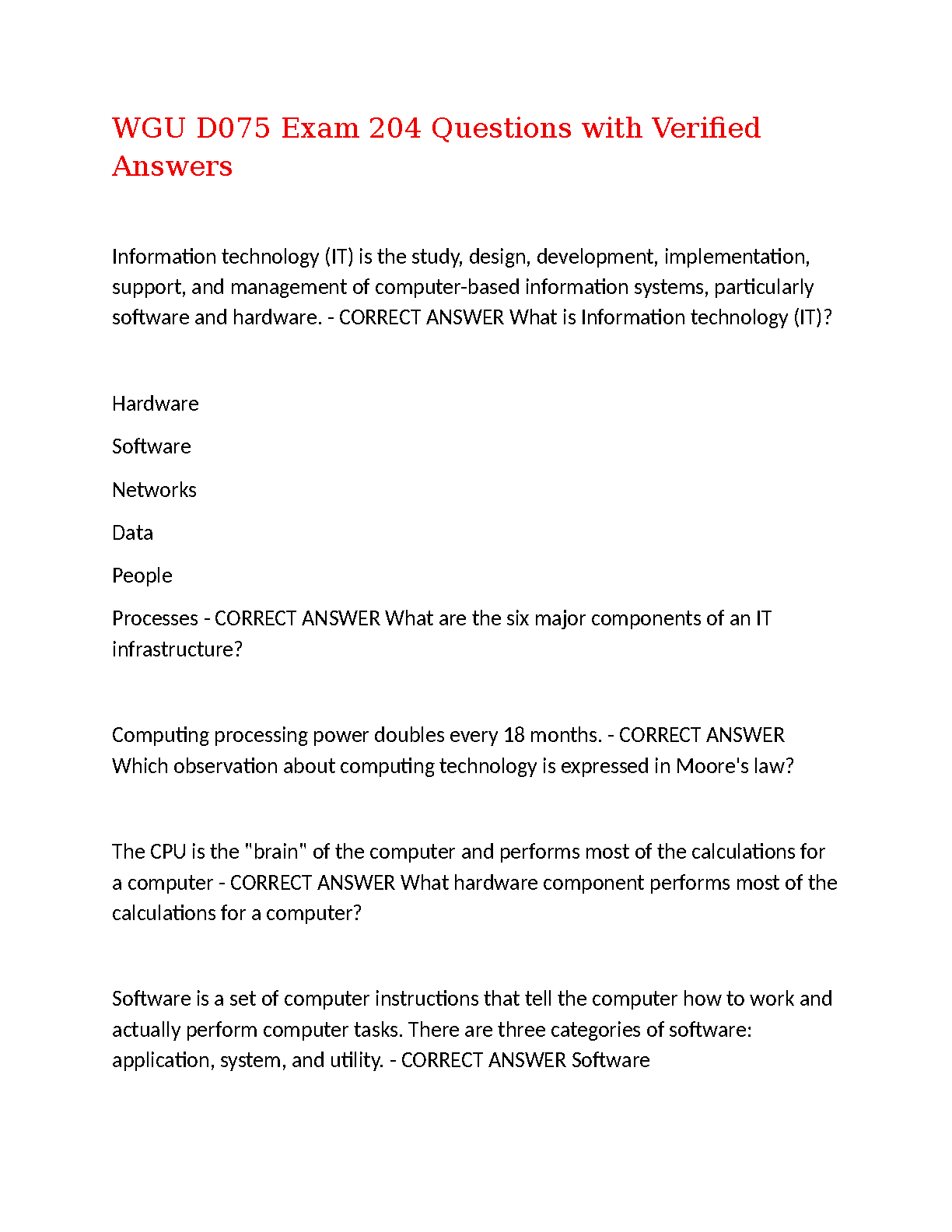 WGU D075 Information Technology Management Essentials Test Bank | 204 Verified Exam Questions for the 2025/26 Academic Year