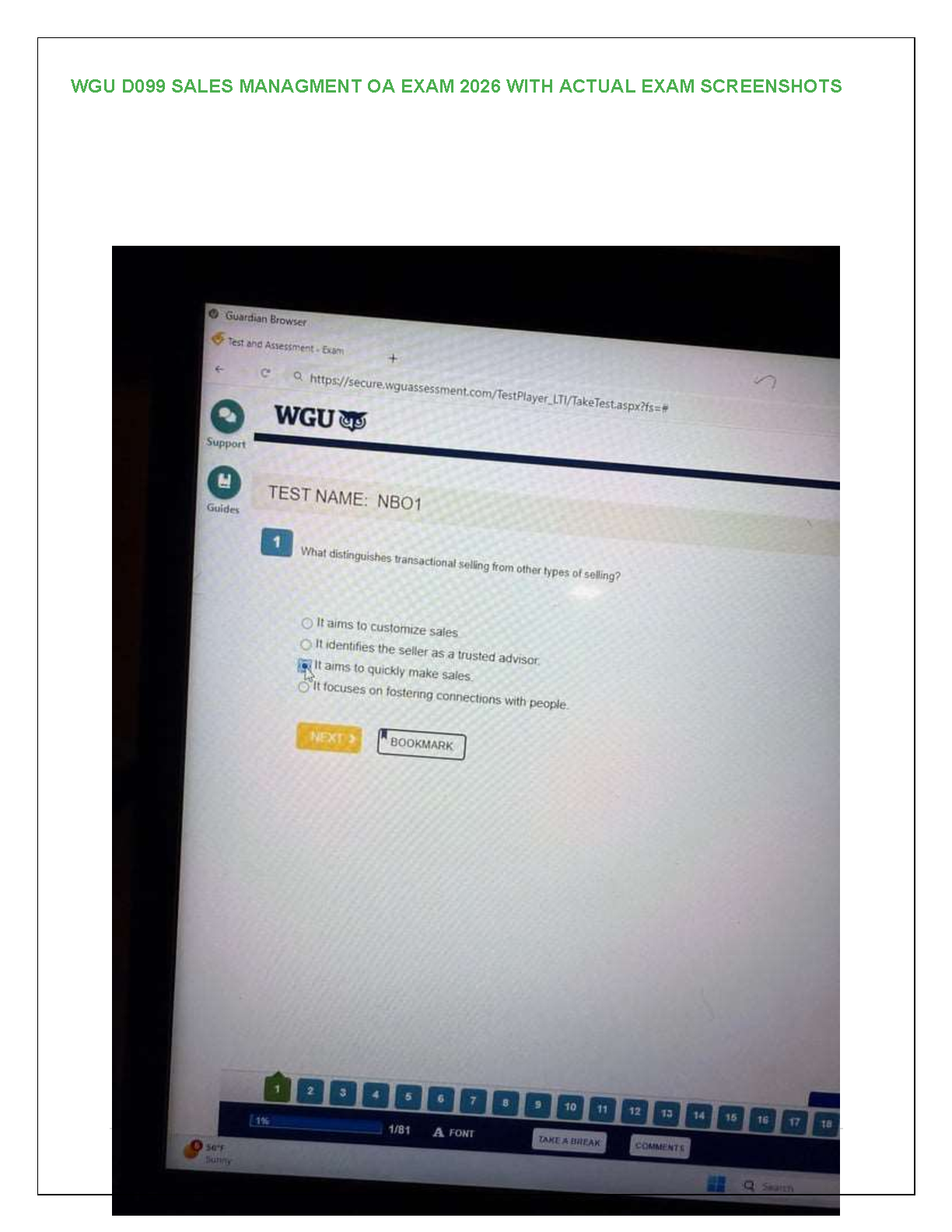 WGU D099 Sales Management OA Exam Test Bank 2025/2026 - Verified Questions & Answers to Pass First Time