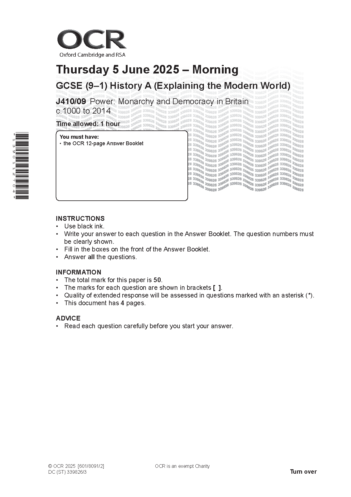 OCR GCSE History A Paper 9 2025 Question Paper