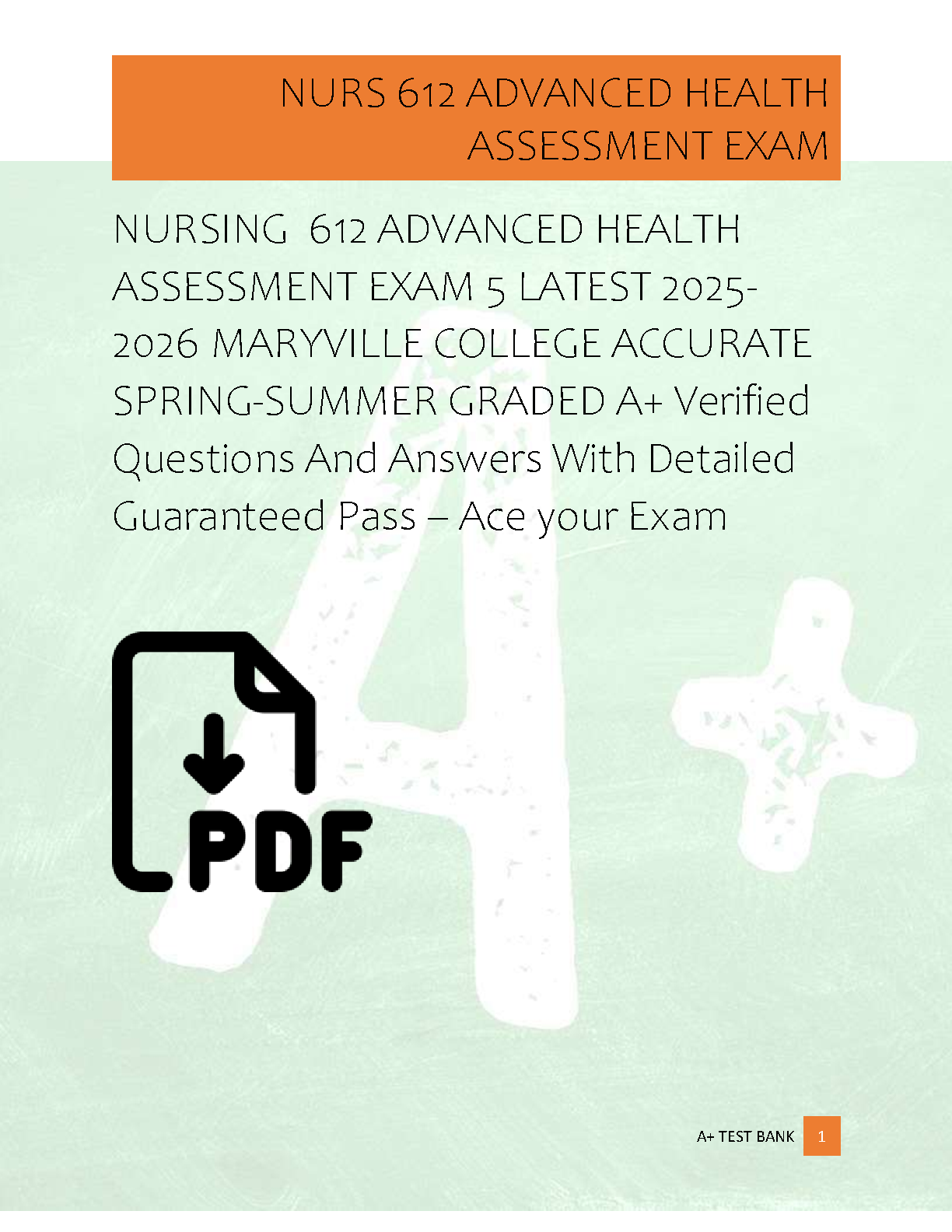 NURS 612 Advanced Health Assessment Test Bank Exam 5 Maryville College A+ Graded Questions