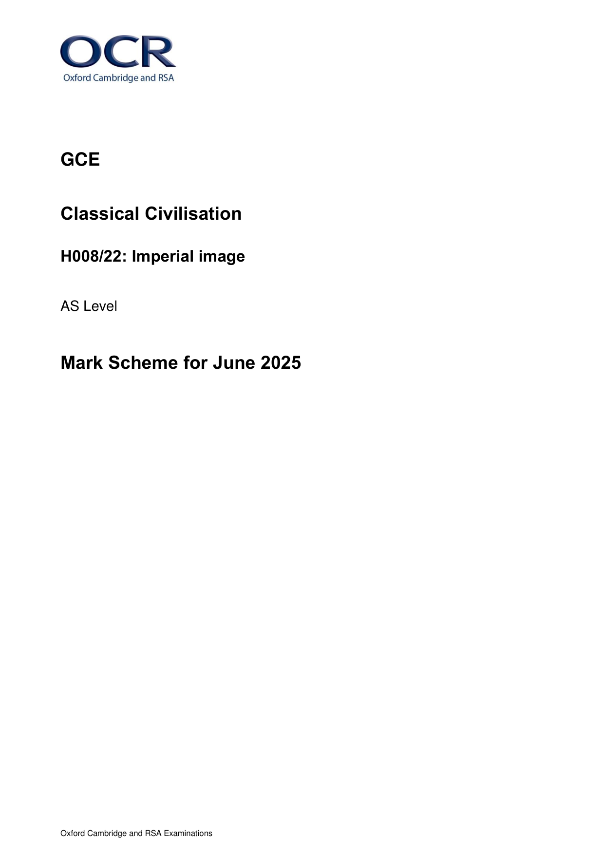 OCR AS Classical Civilisation Paper 22 Mark Scheme