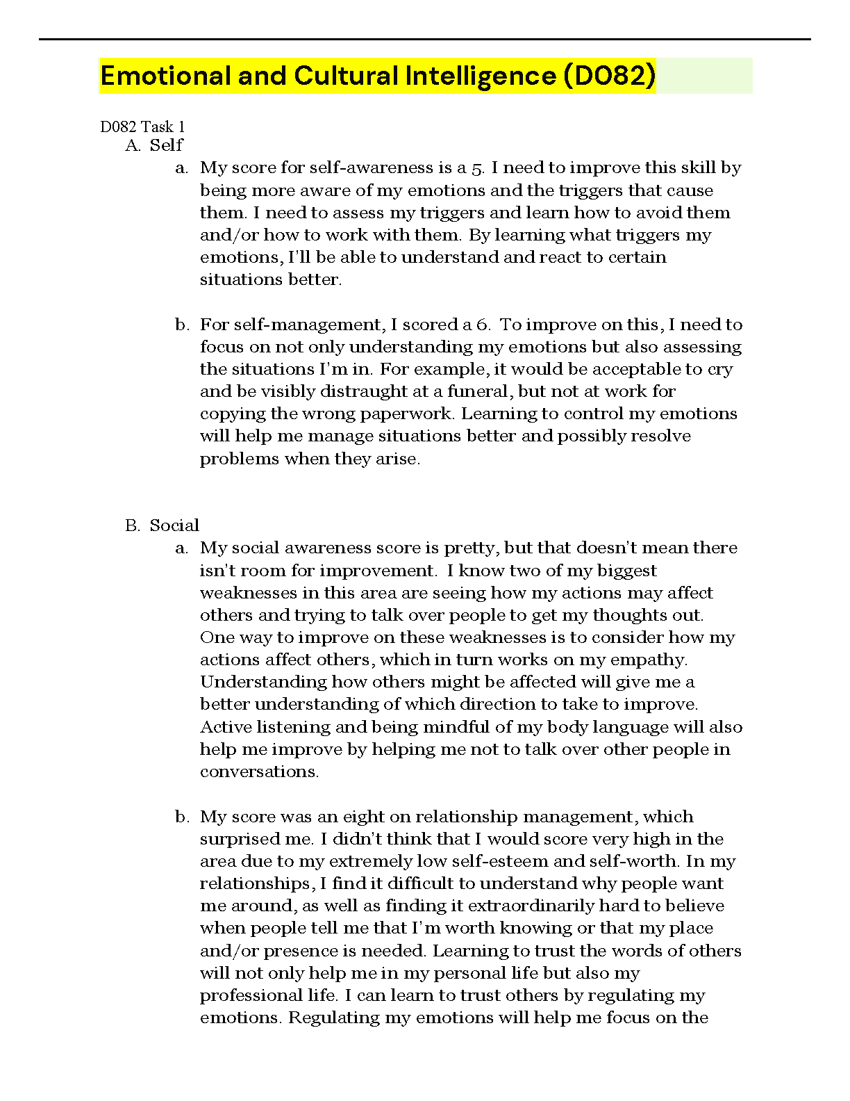WGU D082 Emotional and Cultural Intelligence Task 1 Verified A+ Exam Elaboration Guide for 2025/26 Success
