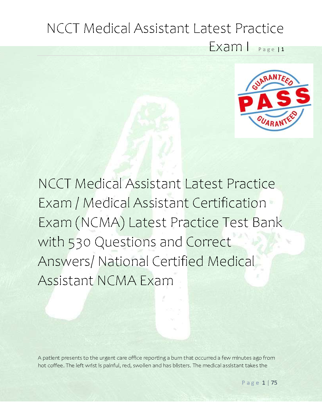NCCT Medical Assistant Practice Exam with 530 Questions Correct Answers NCMA Certification Test Bank Updated for 2026/2027 Academic Year