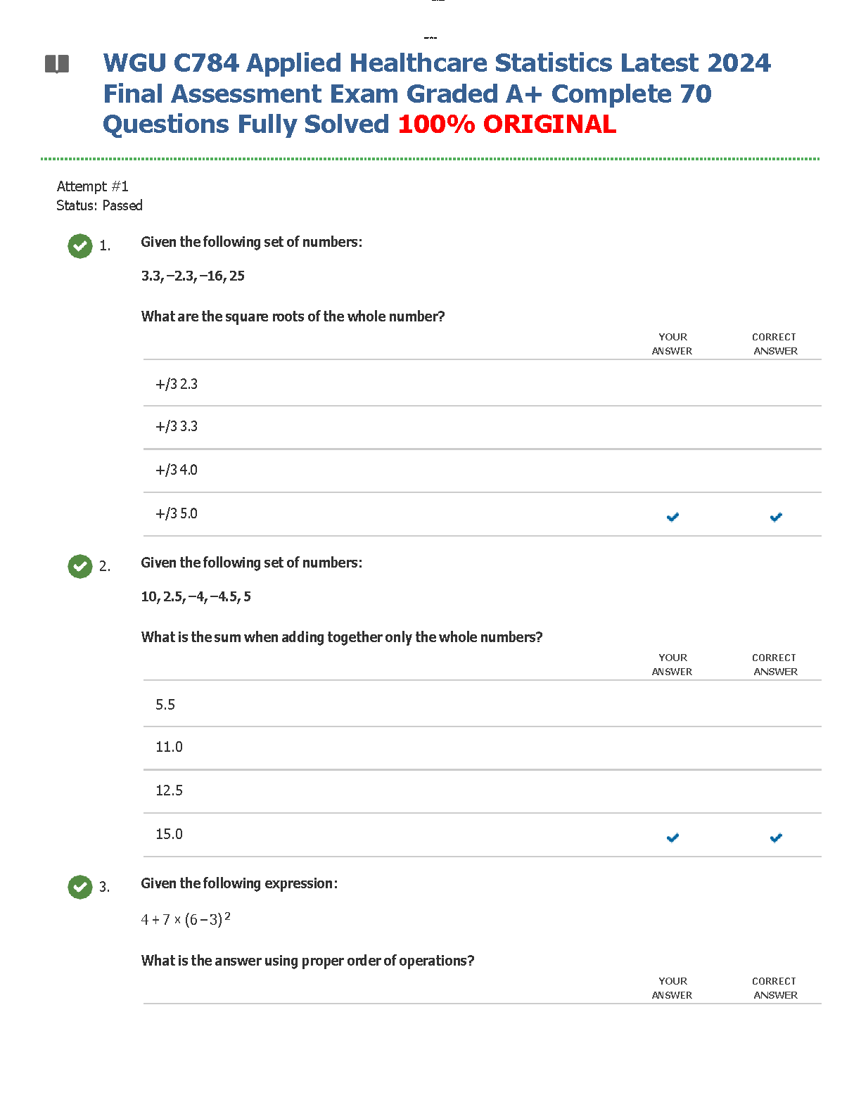 WGU C784 Applied Healthcare Statistics Final Assessment Exam (2024 Edition) with 70 Fully Solved Questions