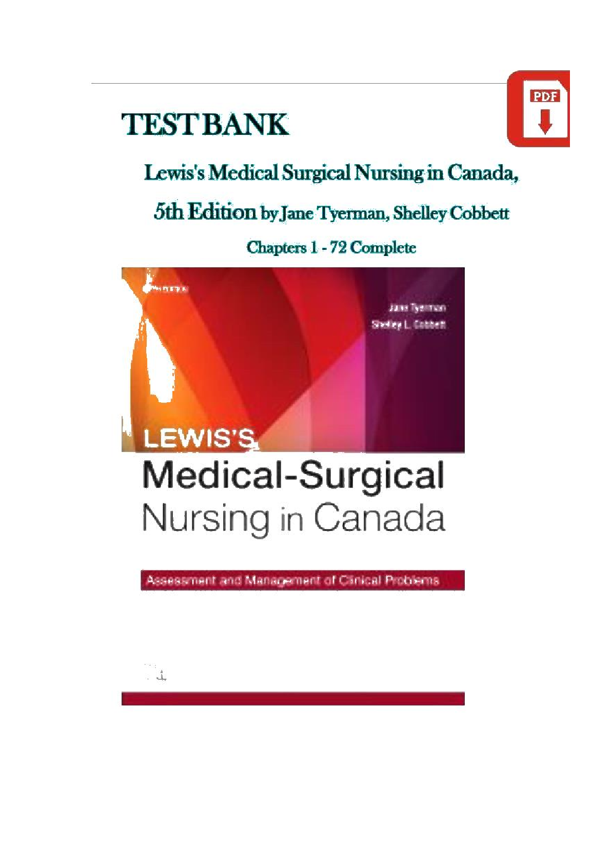 Lewis's Medical-Surgical Nursing Canada Test Bank Chapters 1-72 Complete Edition