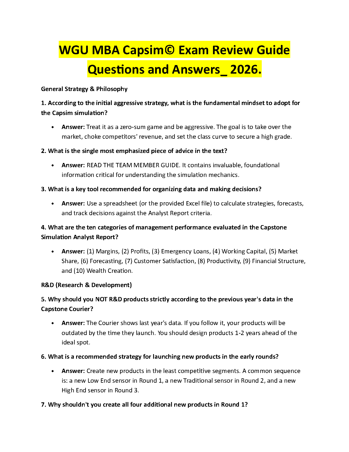 WGU MBA Capsim Test Bank 2025/2026: Comprehensive Exam Questions and Answers for First Attempt Success