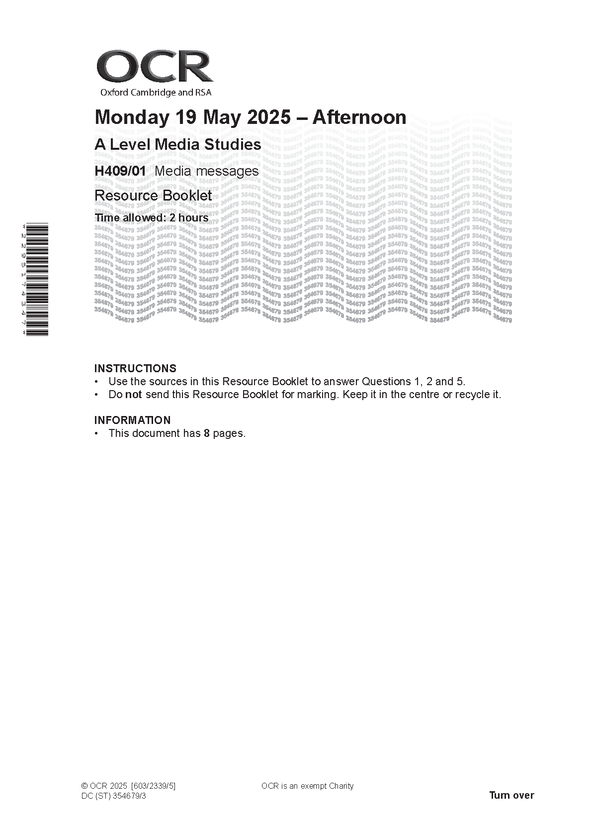 OCR A LEVEL MEDIA STUDIES PAPER 1 2025 RESOURCE BOOKLET