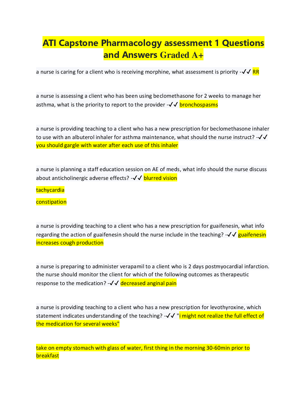 ATI Capstone Pharmacology Assessment 1 Questions and Answers Graded A+ for 2024-2025 Exam Preparation Guide