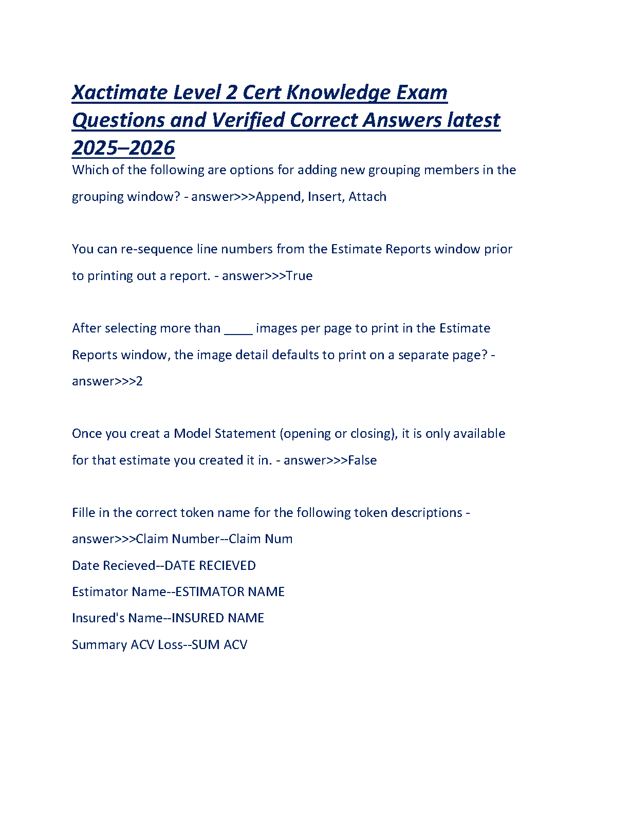 Xactimate Level 2 Cert Knowledge Exam Test Bank 2025-2026 Verified Questions Answers