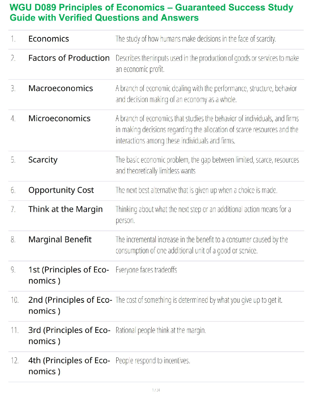 WGU D089 Principles of Economics Mankiw Study Guide and Verified Q&A for 2025/26 Exam Success