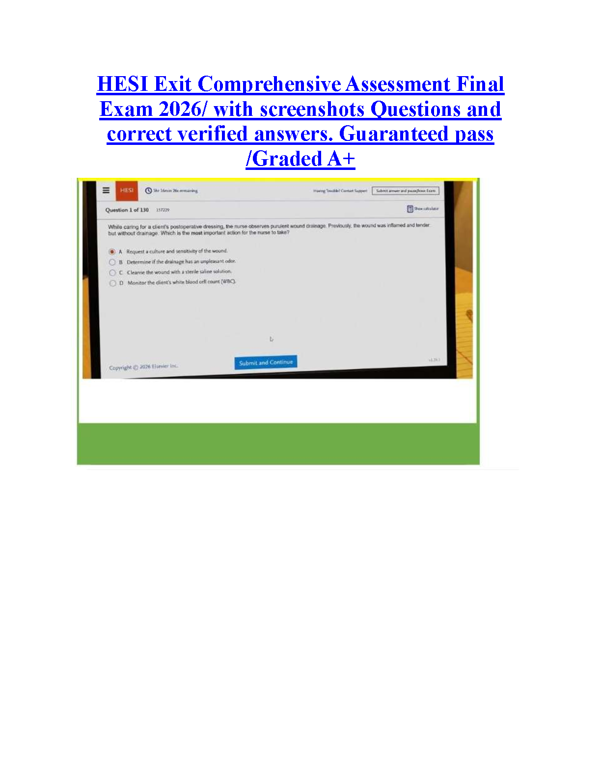 HESI Exit Comprehensive Assessment Final Exam 2026 Complete Study Guide With Verified Answers And Screenshots For Nursing Students