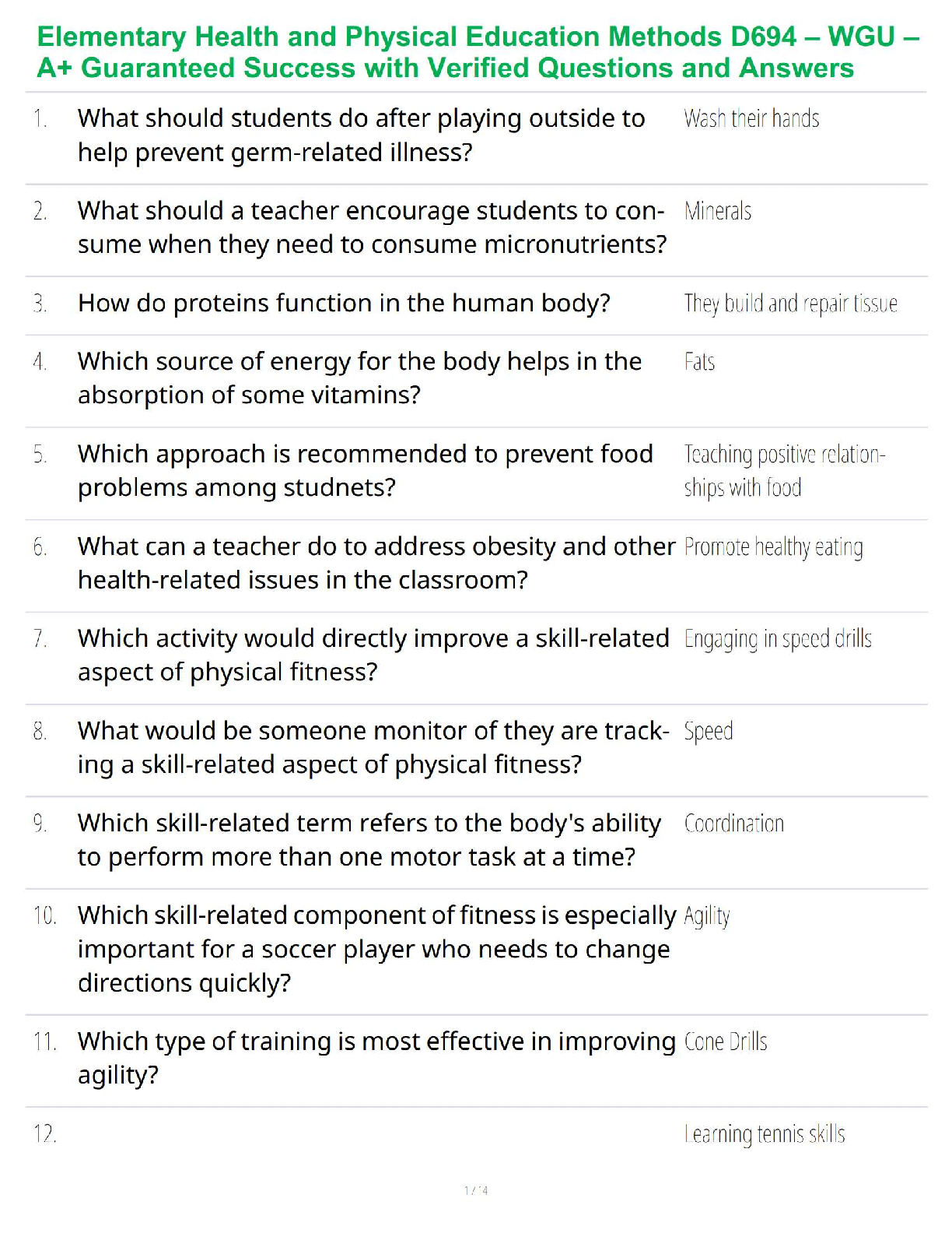 WGU D694 Elementary Health and Physical Education Methods Exam Elaboration 2025/2026 Verified Q&A Study Guide