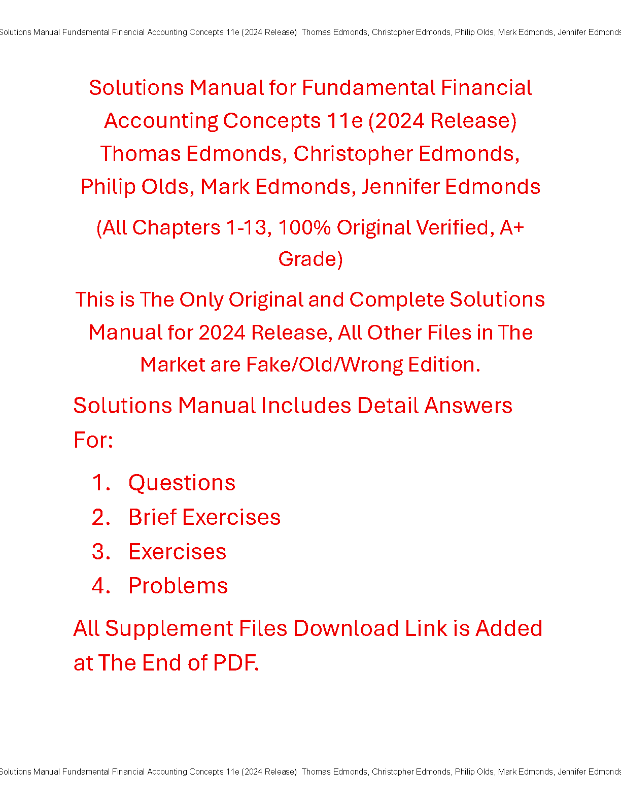 Fundamental Financial Accounting Concepts Solutions Manual 11th Edition by Thomas Edmonds Christopher Edmonds Philip Olds Mark Jennifer Edmonds