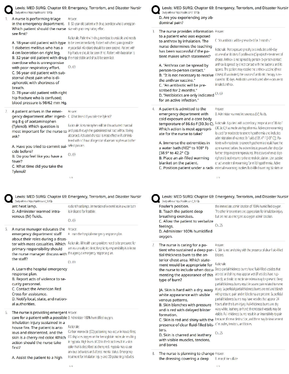 Lewis's Medical-Surgical Nursing 12th Edition Chapter 69 Test Bank: Emergency, Terrorism & Disaster Q&A