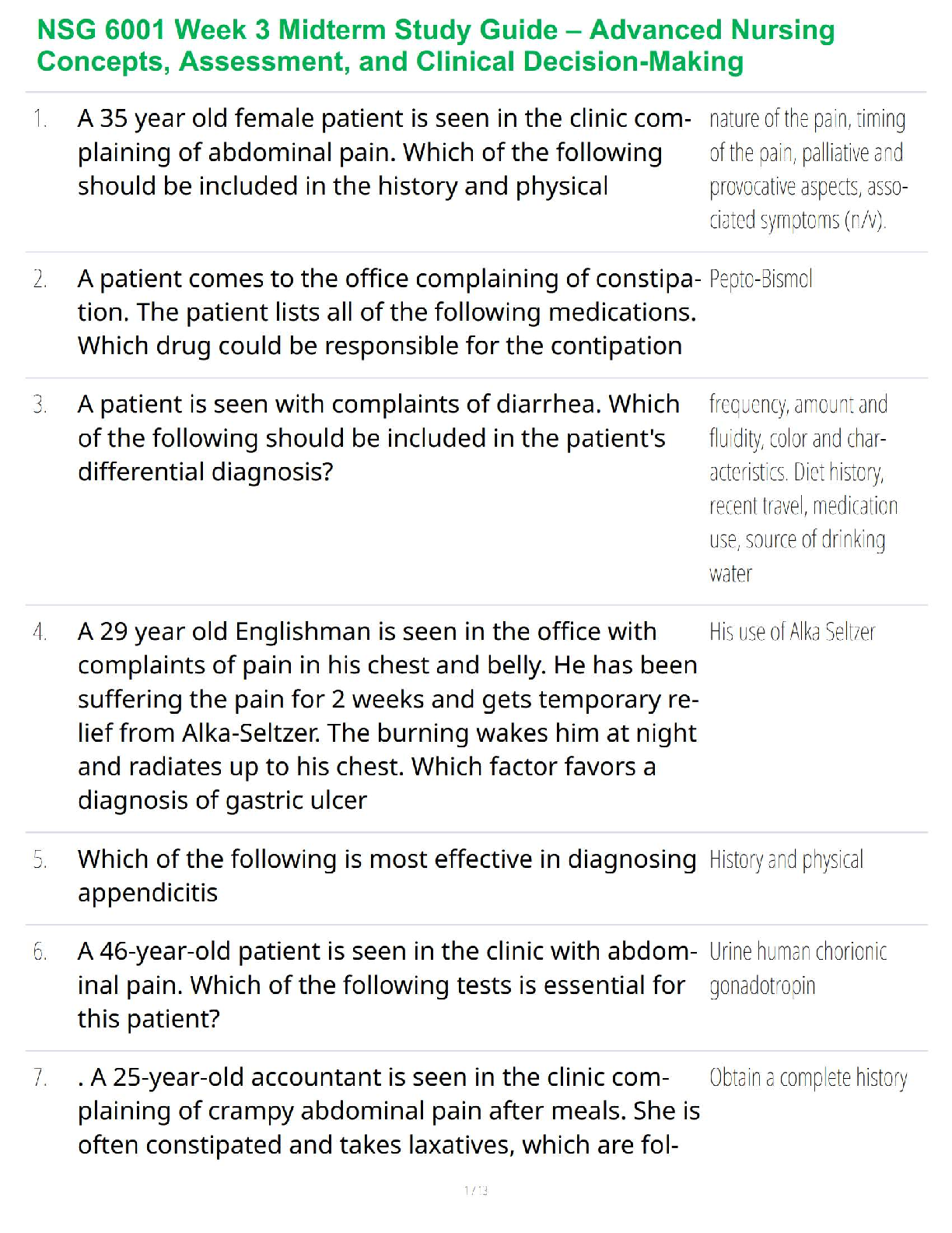 NSG 6001 Week 3 Midterm Exam Study Guide | Advanced Nursing Concepts, Assessment & Clinical Decision-Making | Latest 2025/2026